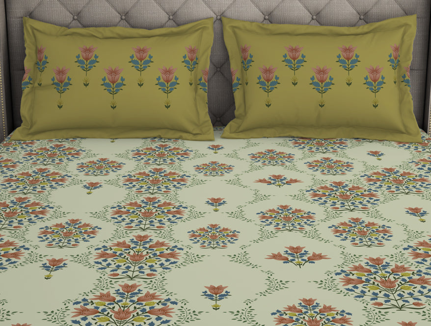 Spaces India Floral Pear Sorbet - Light Yellow 100% Cotton Double Bedsheet - Queens Garden By Spaces - view 4