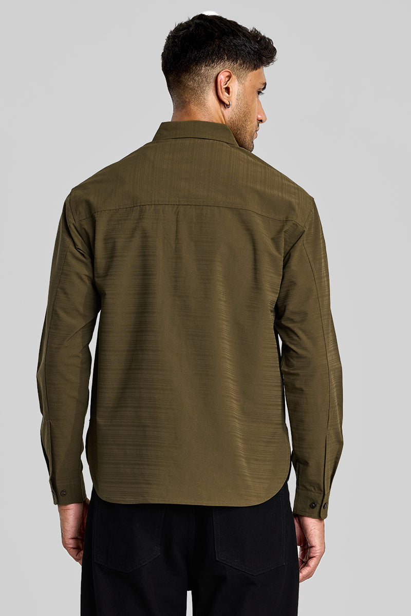 SNITCH Olive Stripes Relaxed Fit Overshirt - view 6
