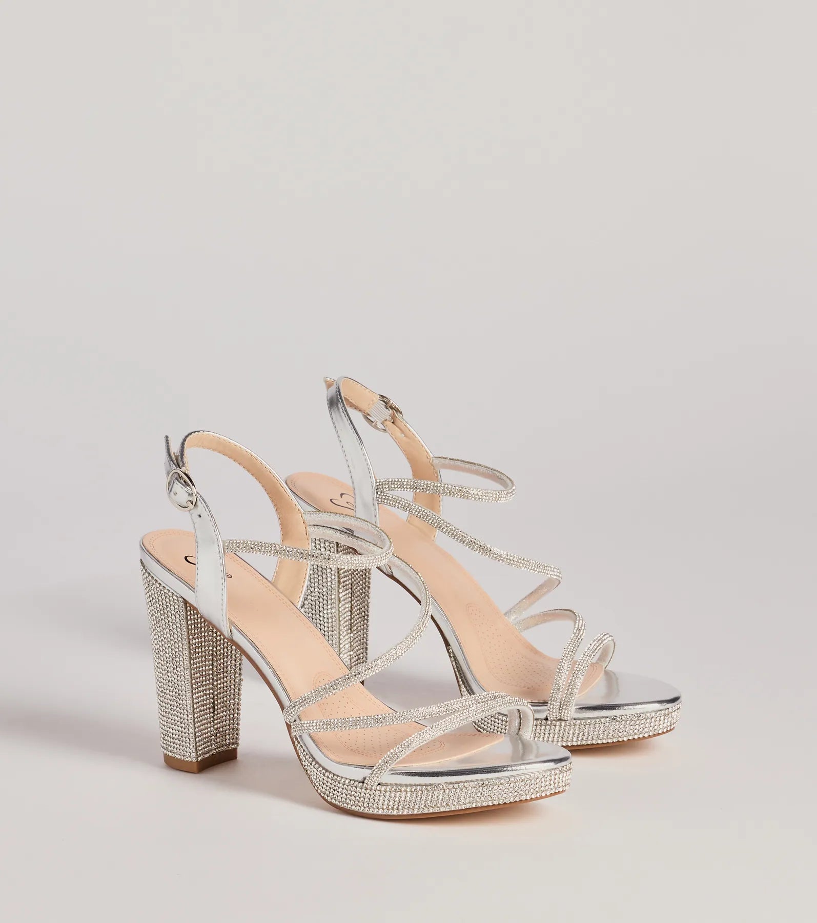 Windsor Glam Stride Rhinestone Metallic Platform Block Heels