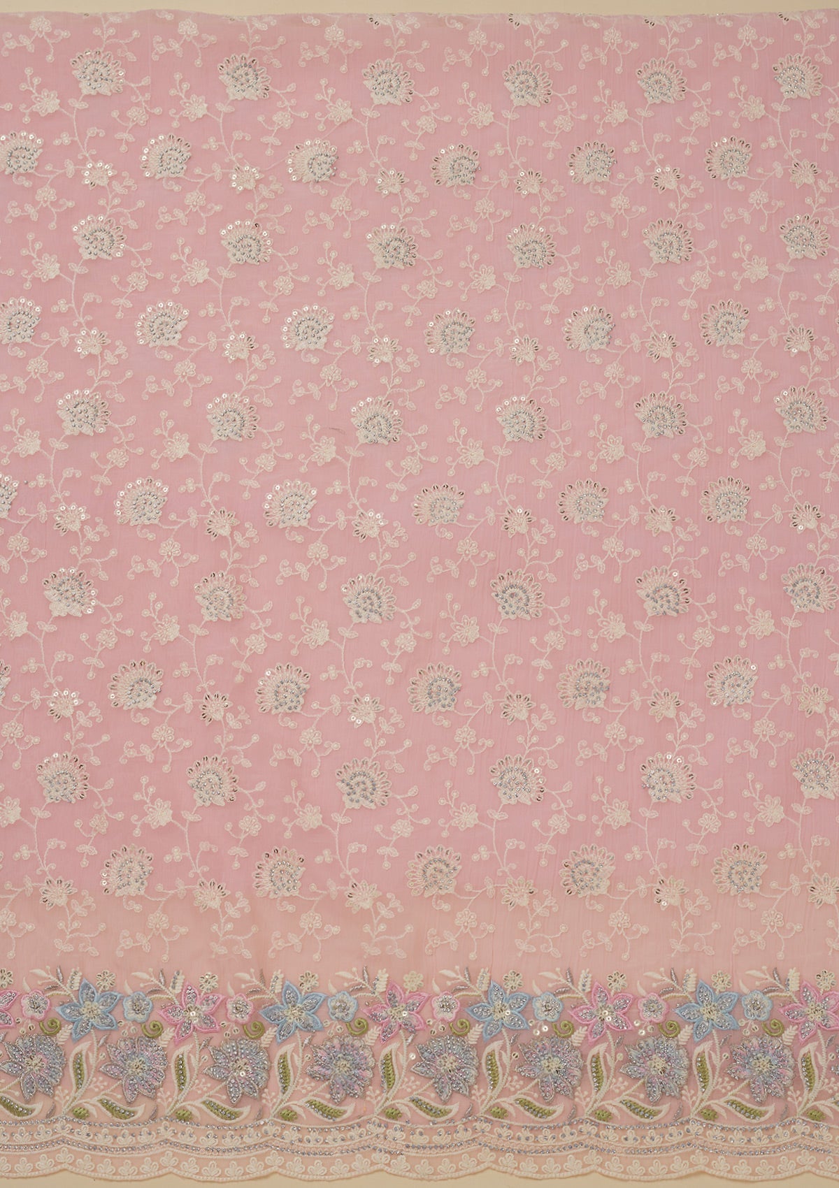 Koskii Baby Pink Threadwork Chiffon Unstitched Salwar Suit - view 4