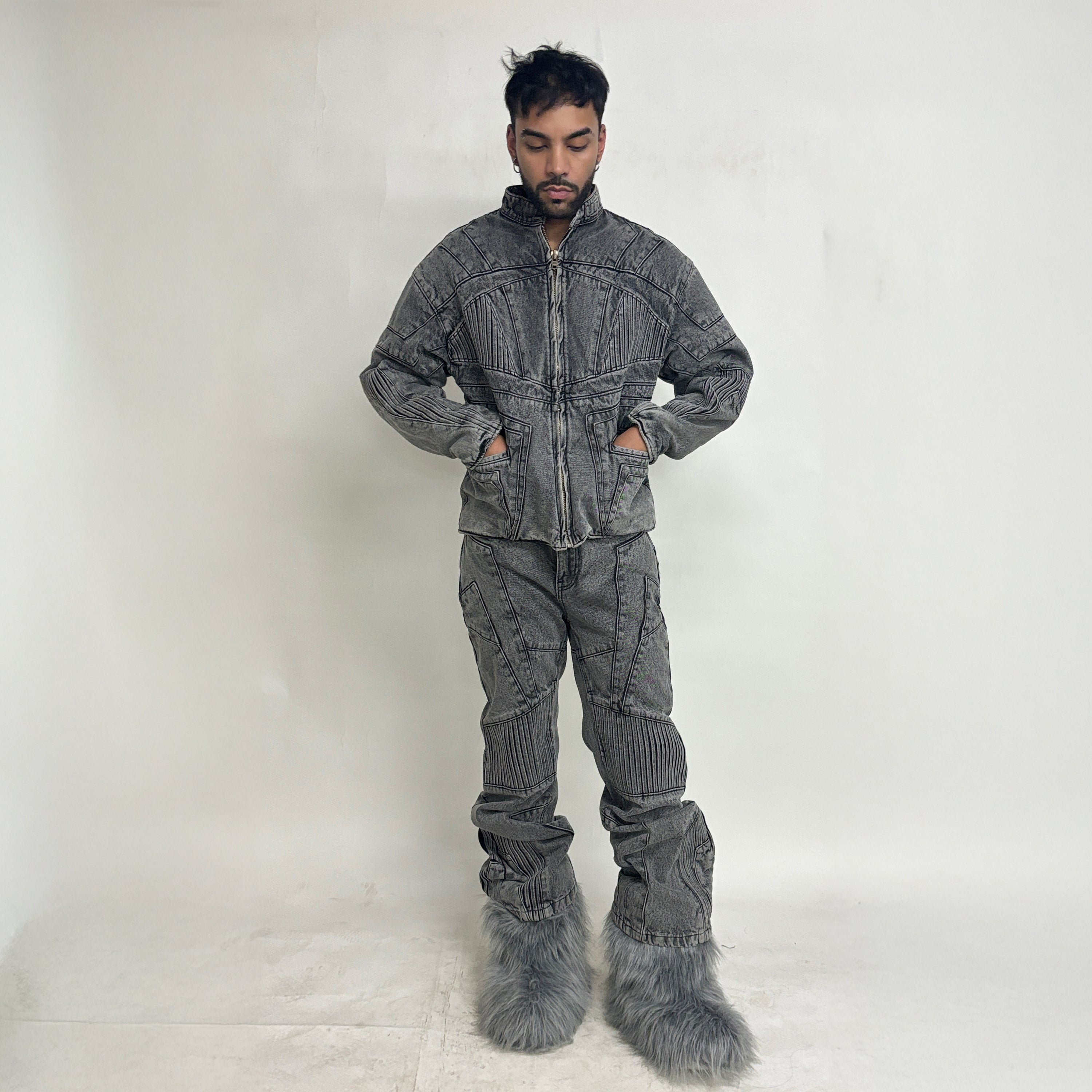 Unreborn Project Biker Denim Pants - Light Grey - view 9