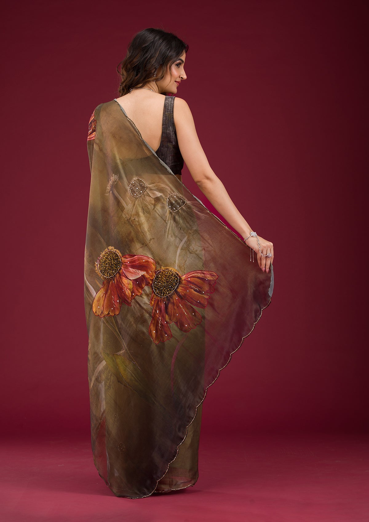 Koskii Mehendi Printed Tissue Saree – Women's - view 2