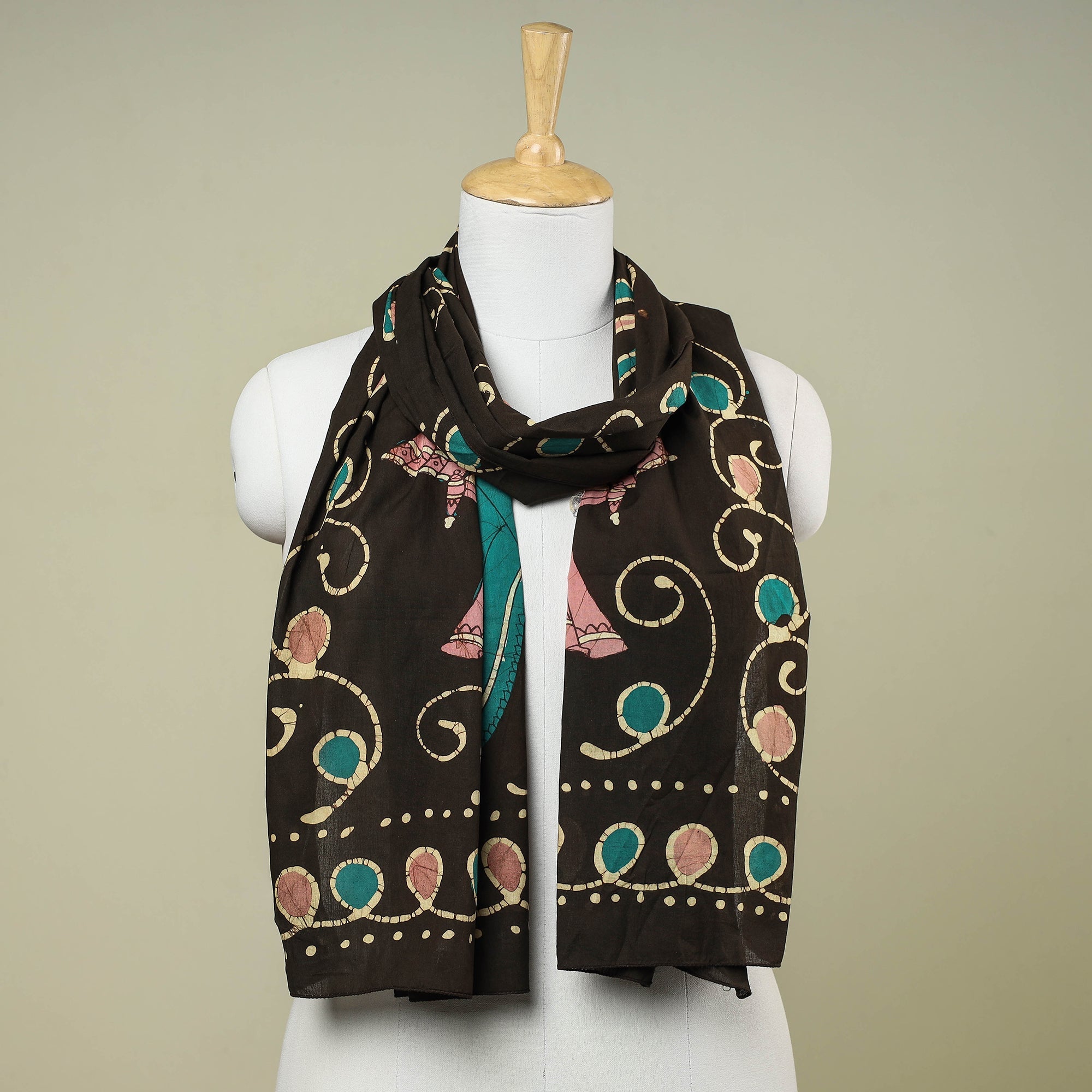 KACHCHH JI CHHAAP Brown - Hand Batik Printed Pure Cotton Stole