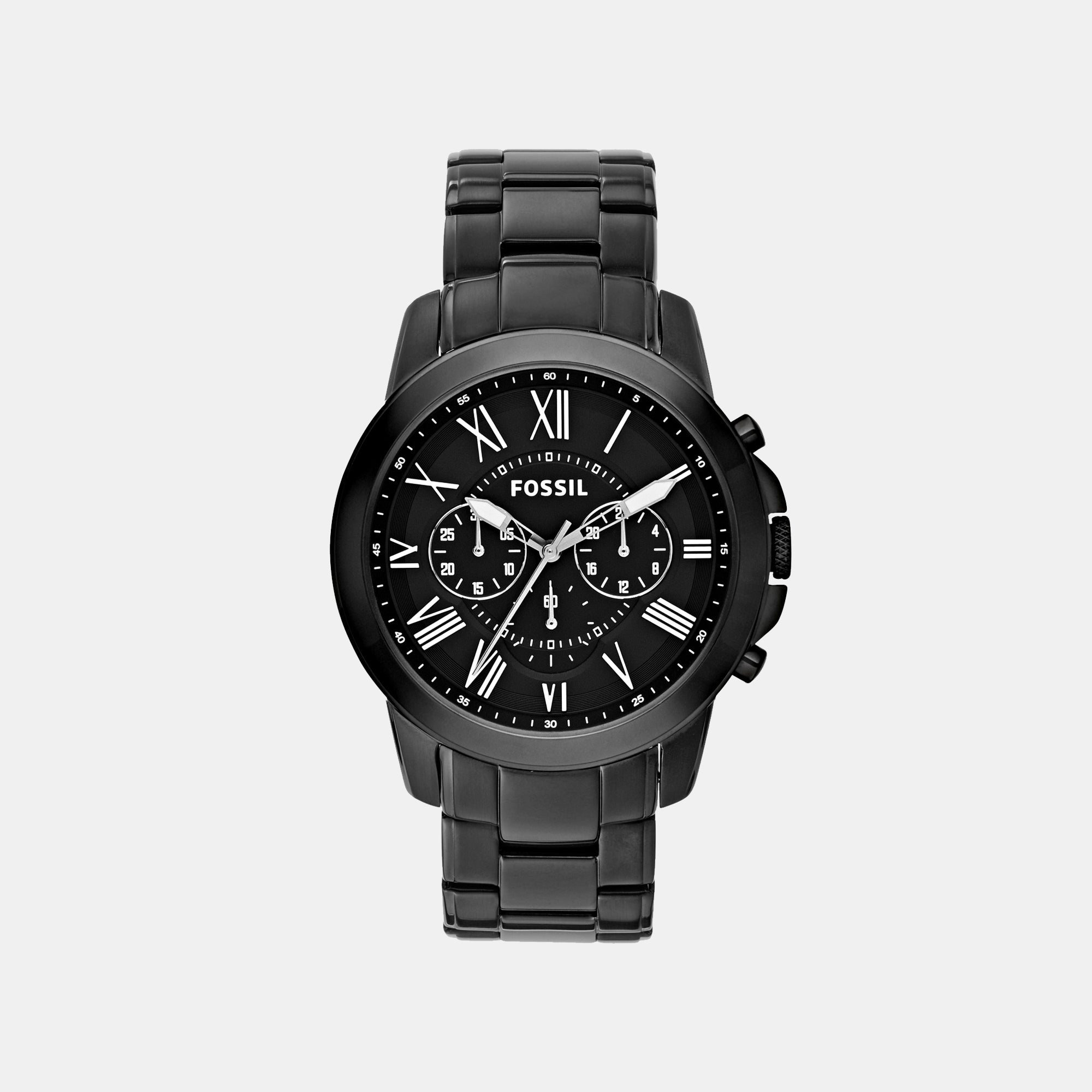 Fossil Grant Men Quartz Black Dial Chronograph Stainless Steel Watch FS4832