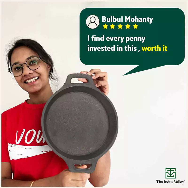 The Indus Valley CASTrong Cast Iron Fish Fry Pan, Pre-seasoned, Nonstick, 100% Pure, Toxin-free, Induction, 22.4/25cm, 1.5kg/2kg - view 12