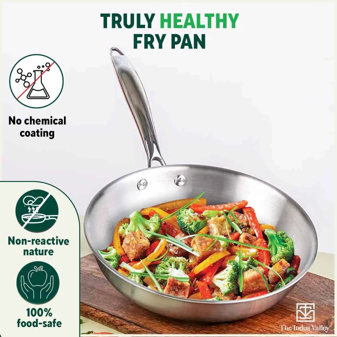 The Indus Valley TurboCuk Tri-ply Stainless Steel Fry Pan, Premium 3 Layer Thick Body, Induction, Non-stick, 23.4/25.4/28 cm, 1.5/1.7/1.9L - view 4