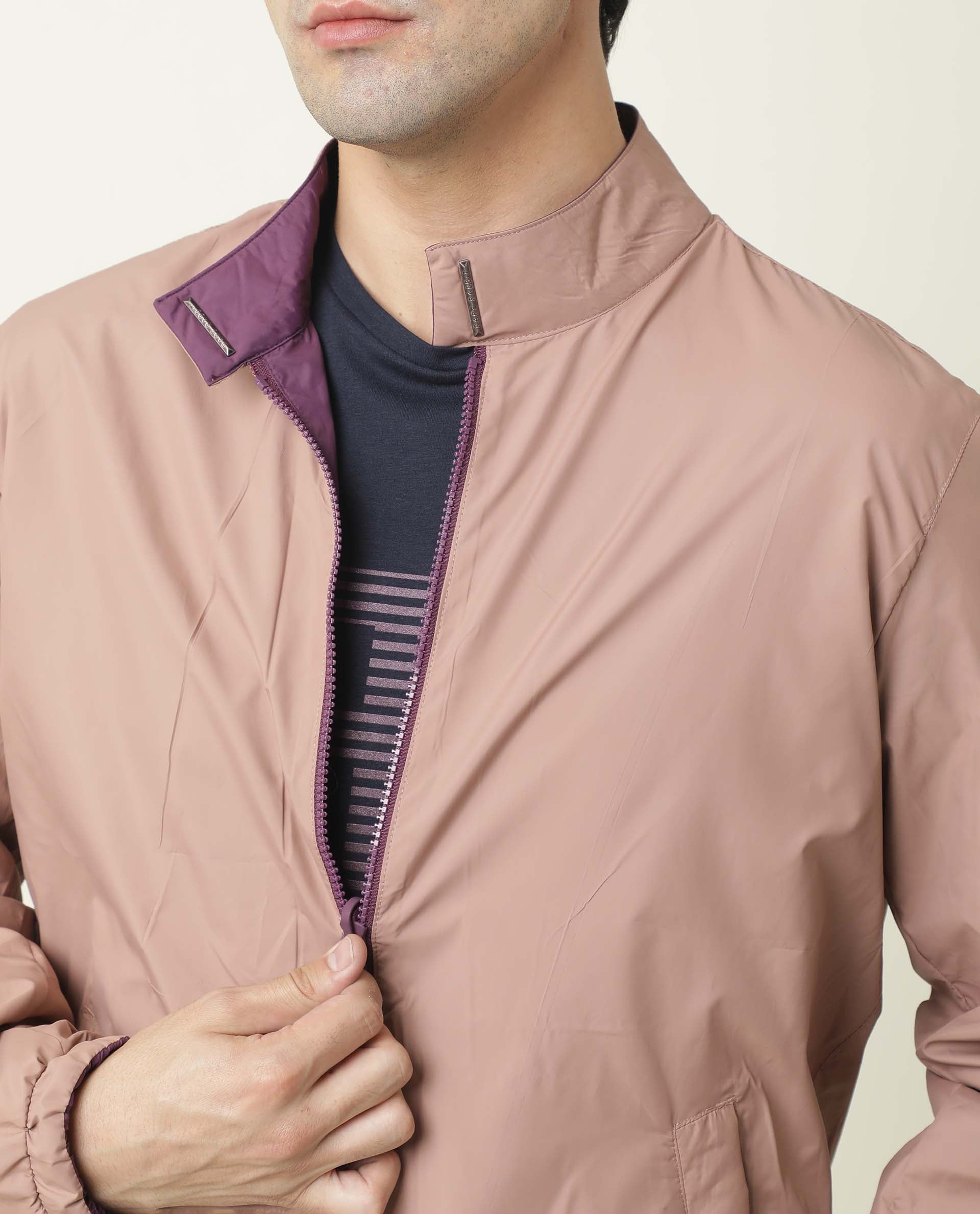 Rare Rabbit Men's Adol Dark Maroon Plain Lightweight Band Collar Reversible Jacket - view 5