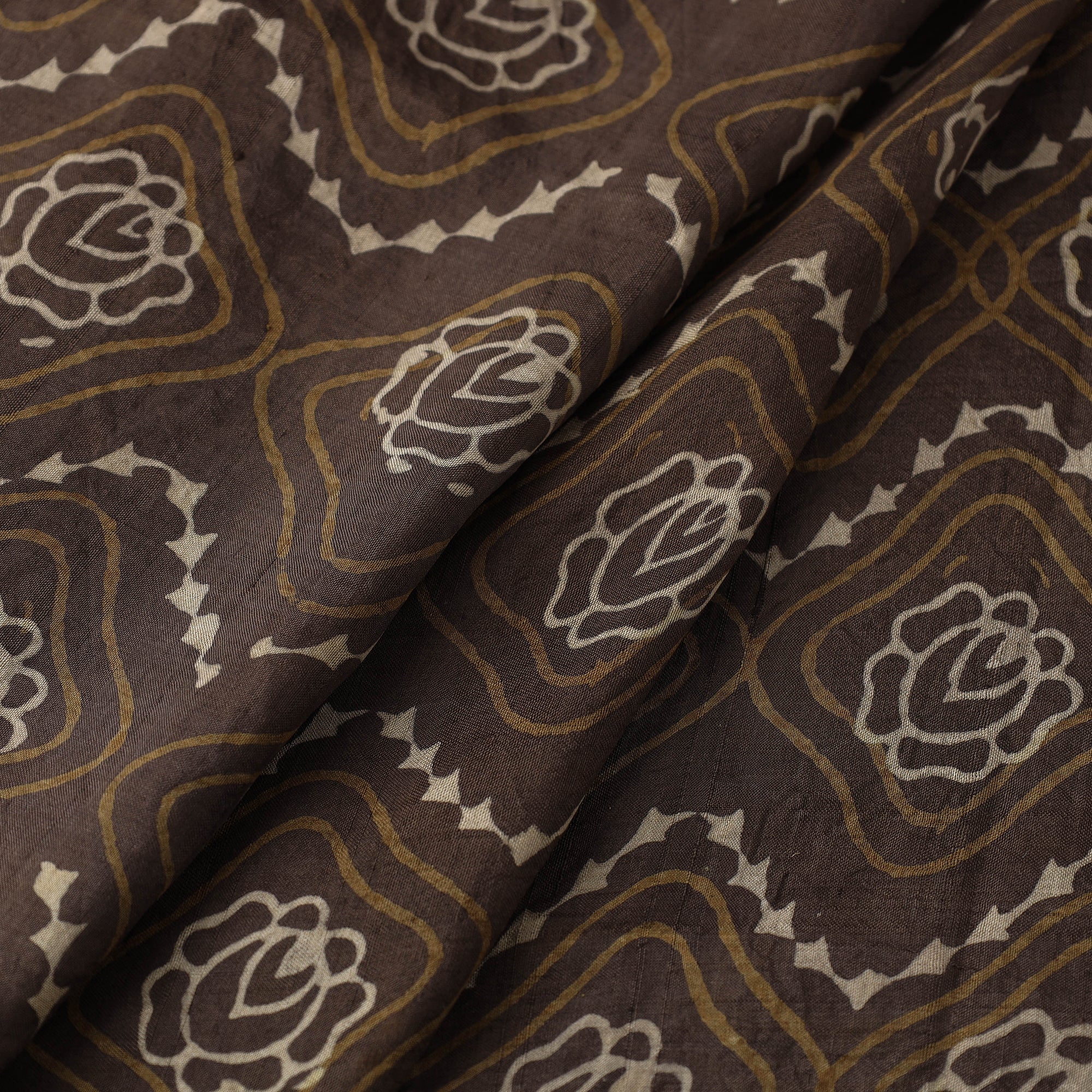 HAVELI CHRONICLES Brown - Akola Hand Block Printed Mulberry Silk Fabric 01 - view 2