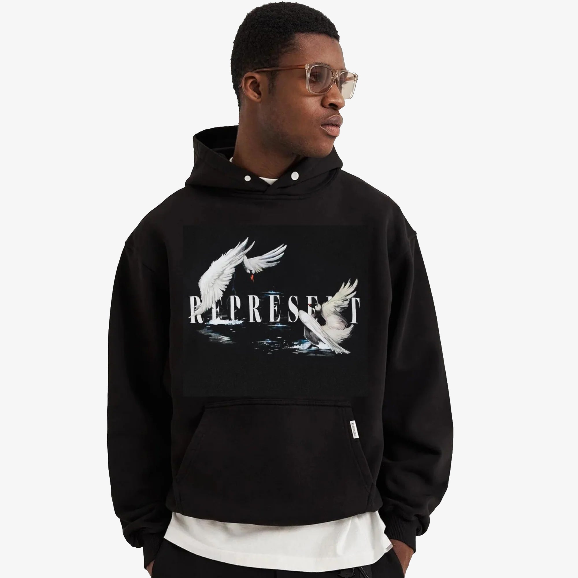 Represent | SWAN HOODIE { OFF BLACK