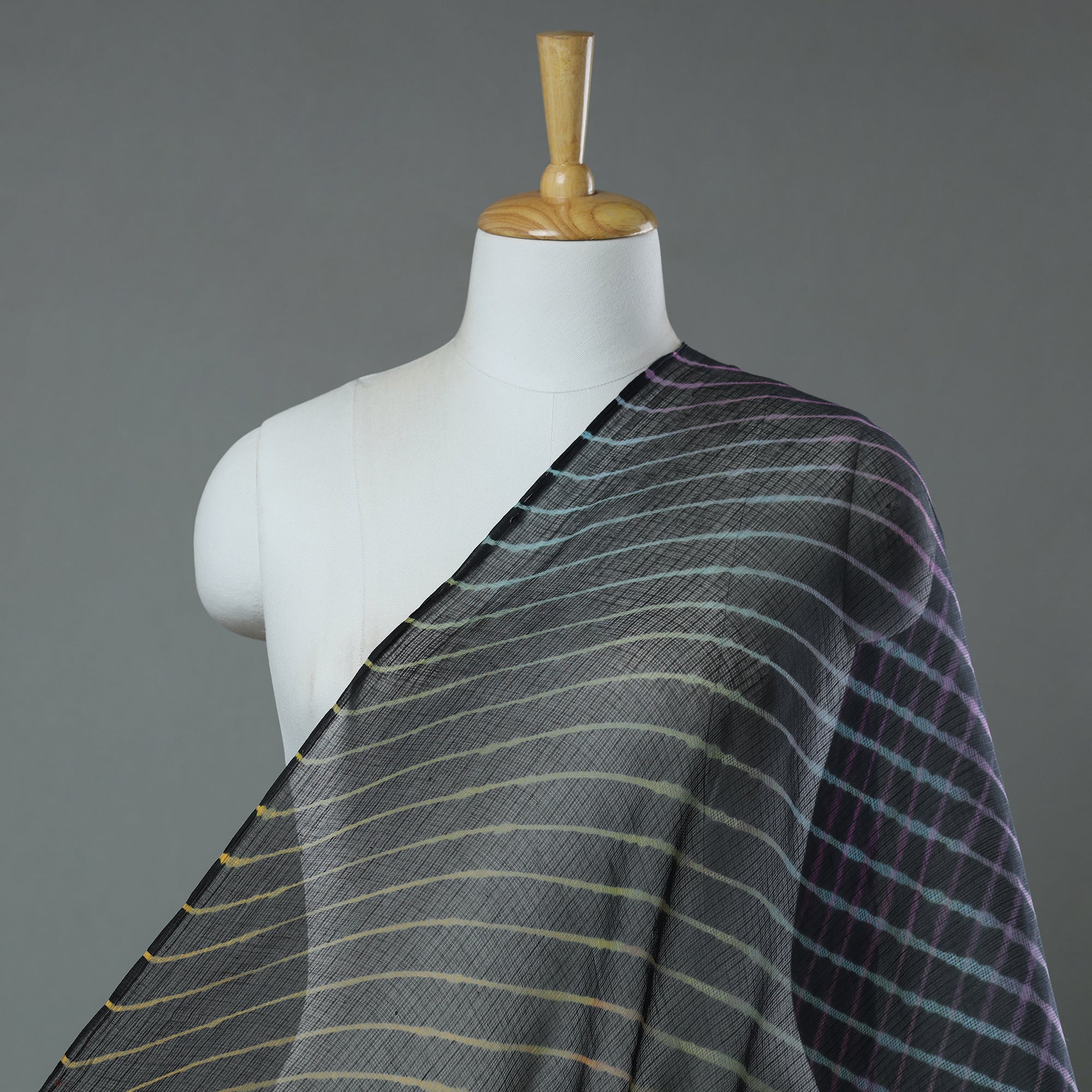 LEHARIYA BY BADSHAH MIYAN Black - Leheriya Tie-Dye Kota Doria Cotton Fabric 95