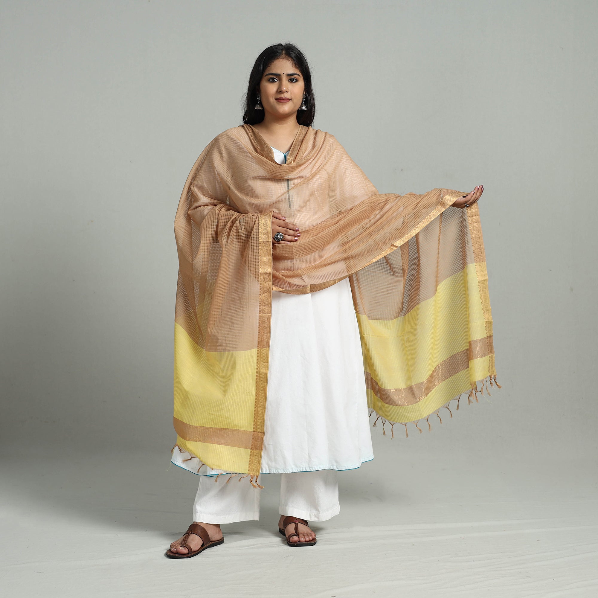 SOUTH KARGHA Brown - Handloom Cotton Nizam Zari Border Mangalagiri Dupatta 15 - view 2