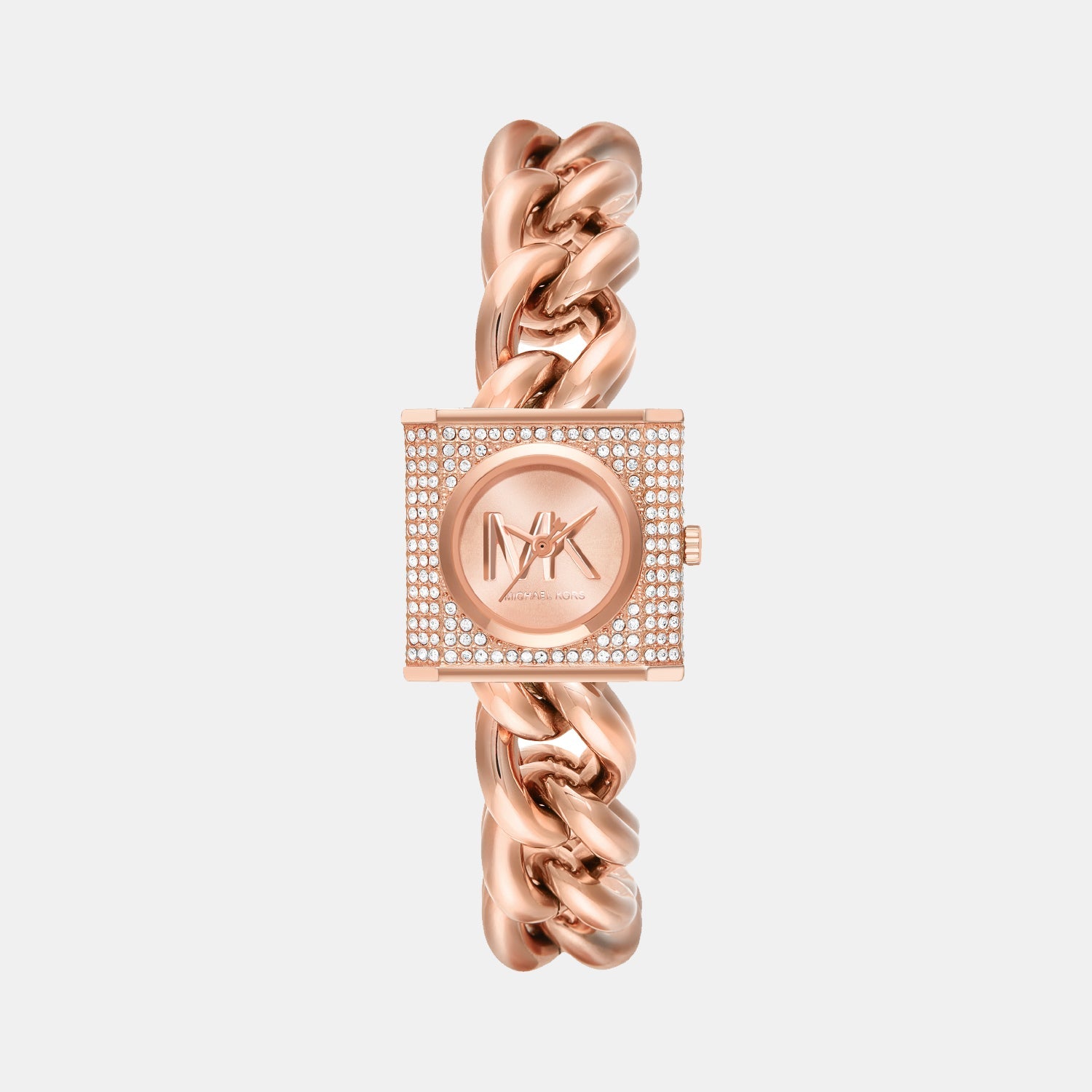 Michael Kors Chain Lock Women Quartz Rose Gold Dial Analog Stainless Steel Watch MK4827