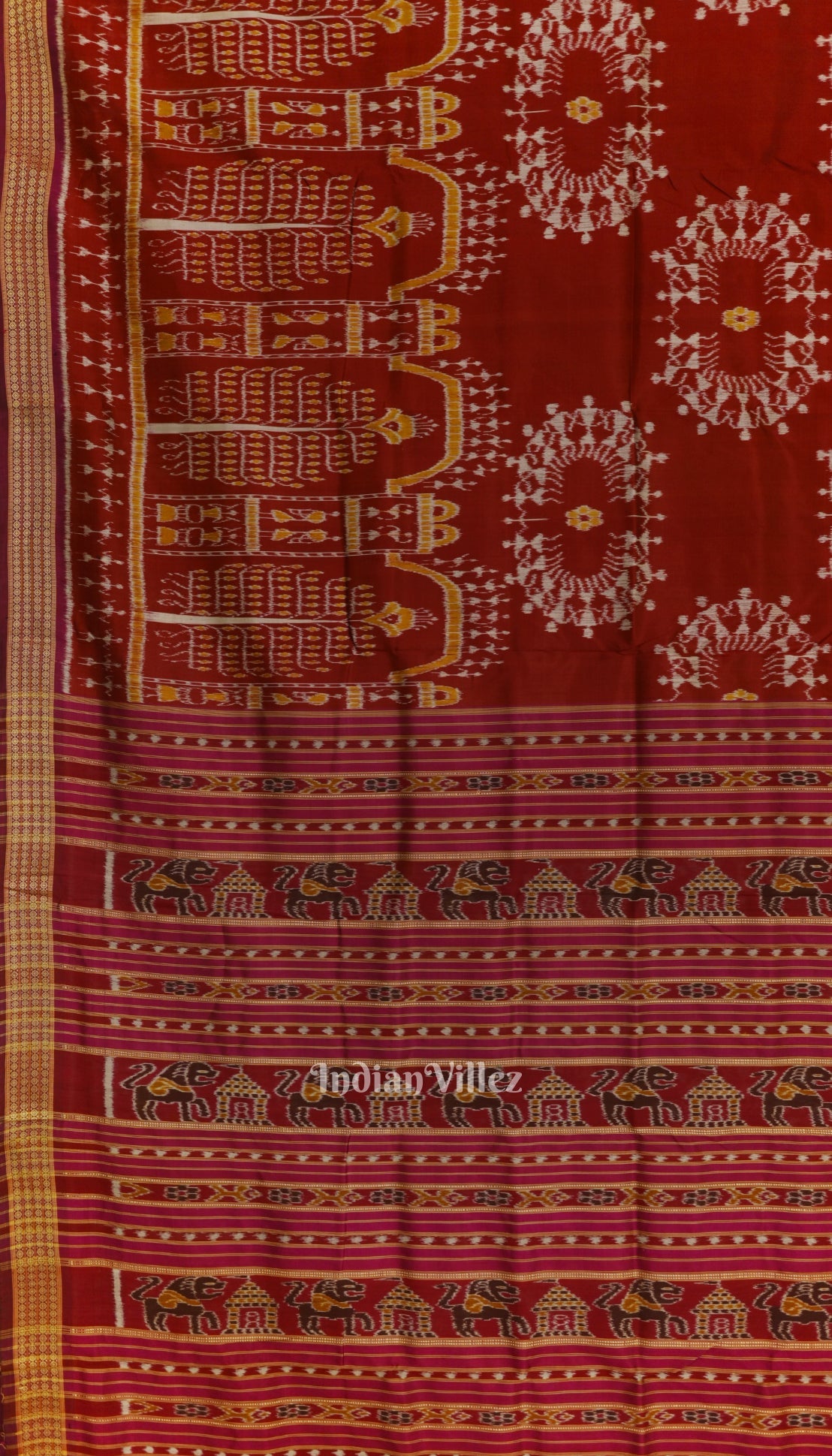 IndianVillèz Maroon Rudrakshya Border Odisha Ikat Khandua Silk Saree - view 3