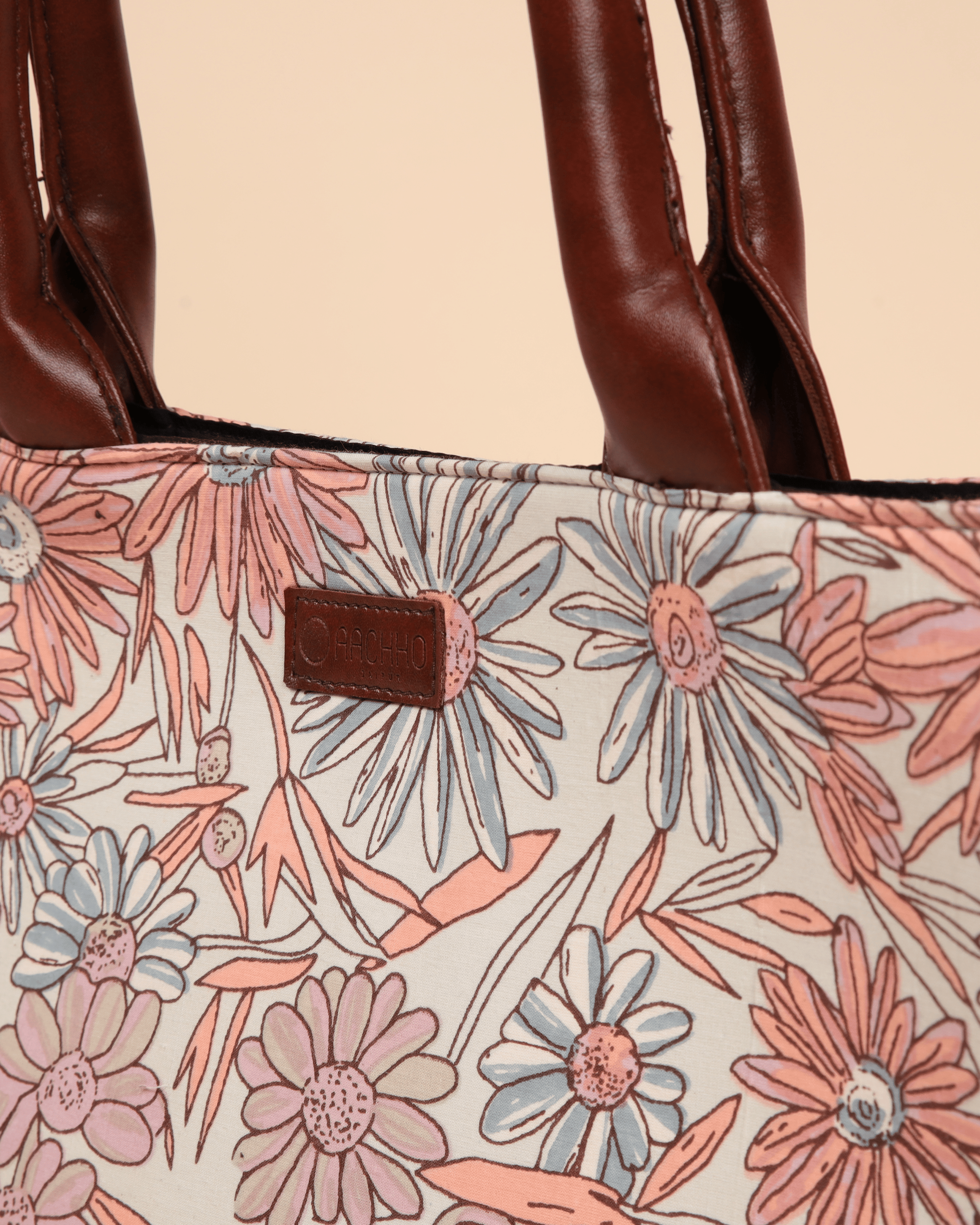 Aachho Marigold Magic Handblock Rectangle Tote Bag - view 3