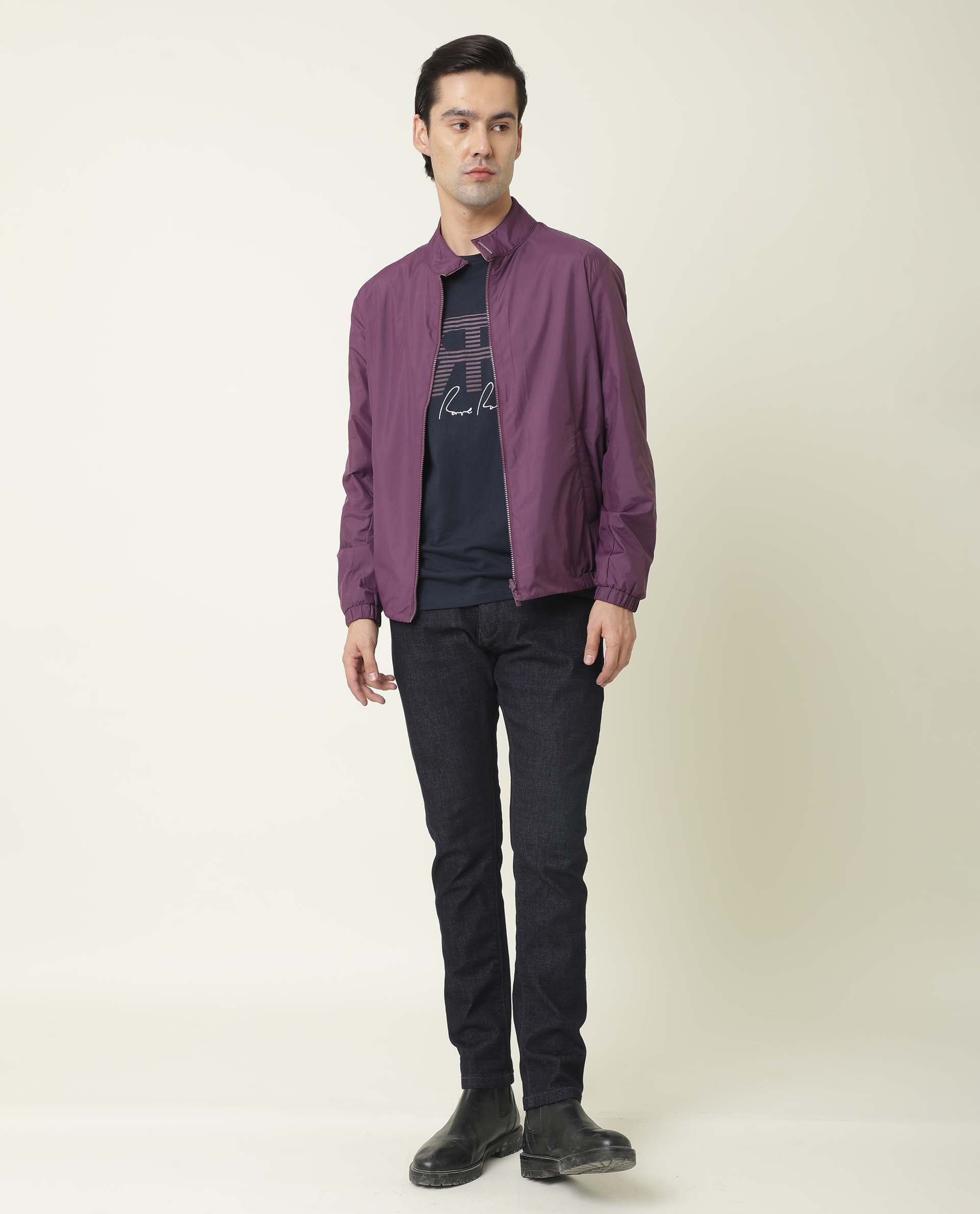 Rare Rabbit Men's Adol Dark Maroon Plain Lightweight Band Collar Reversible Jacket - view 4
