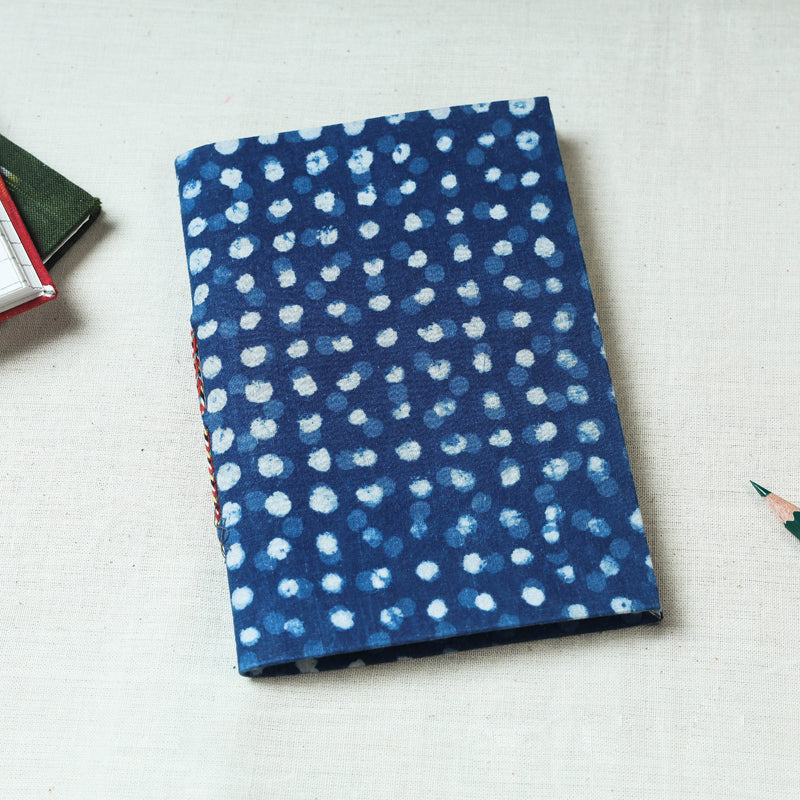 CHUTNEY CRAFT STUDIO Blue - Art Block Print Fabric Cover Handmade Paper Notebook (7 x 5 in)