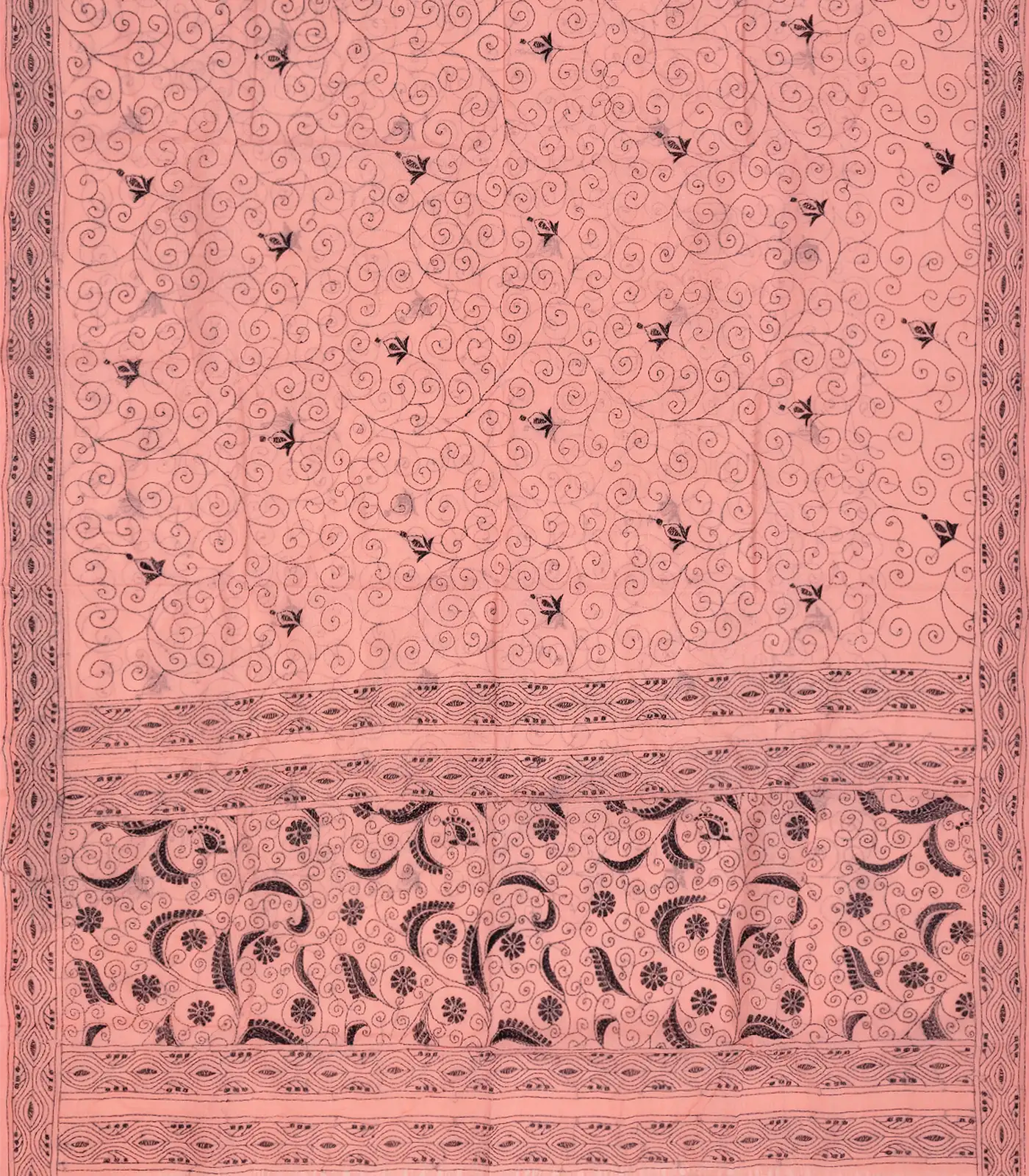 RmKV Peach Handloom Bengal Cotton Saree With Spiral Motifs-Peach - view 2