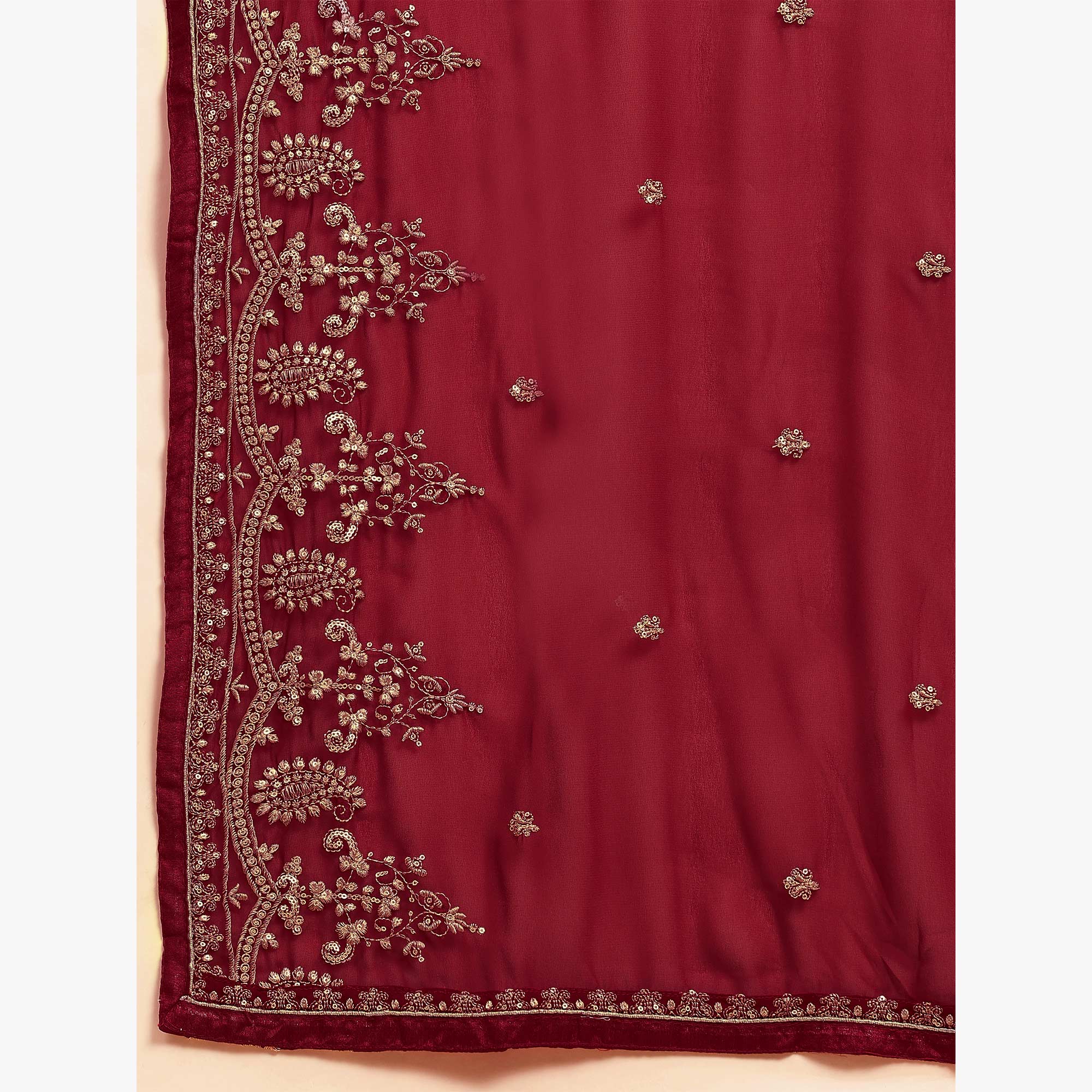 Peachmode Maroon Floral Embroidered Georgette Semi Stitched Suit - view 10