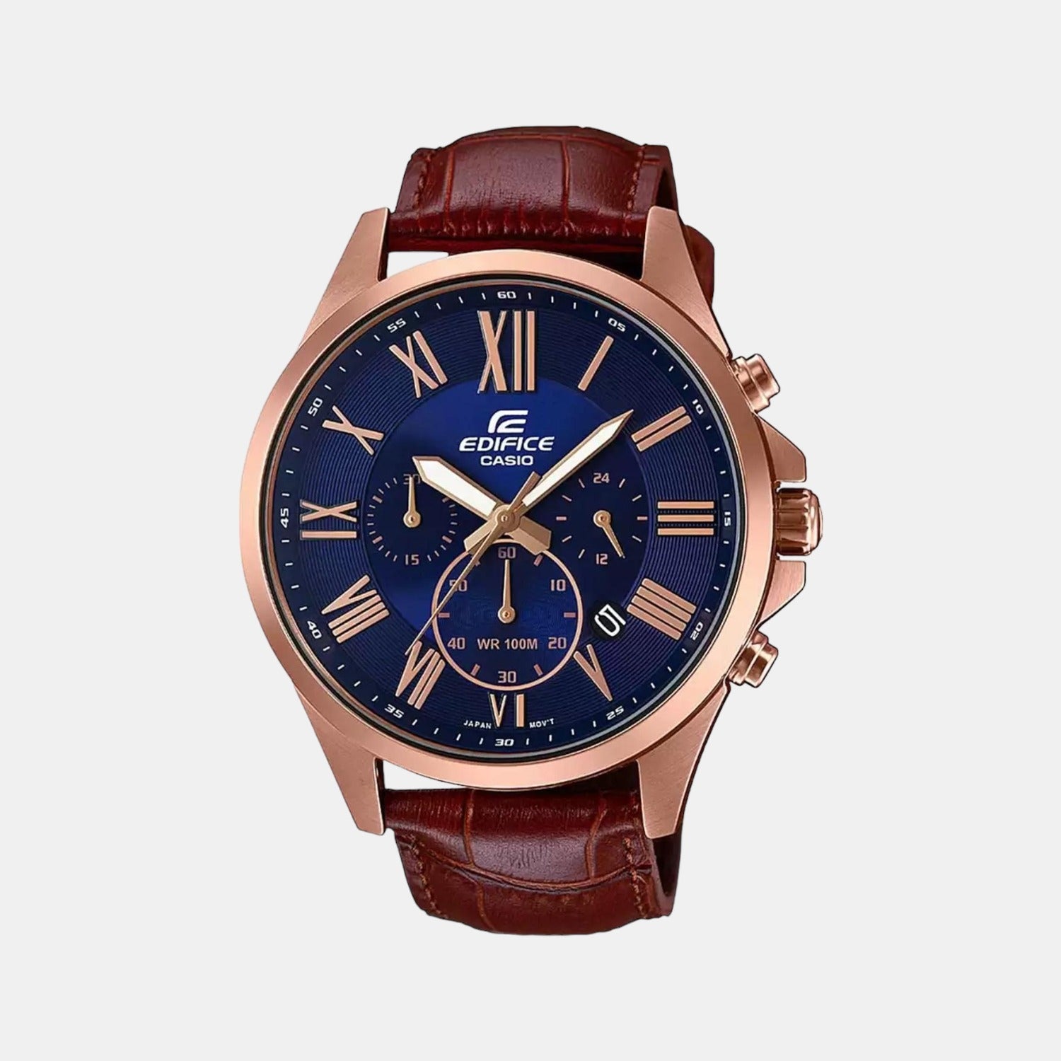 Casio Edifice Men Quartz Black Dial Chronograph Leather Watch EX347