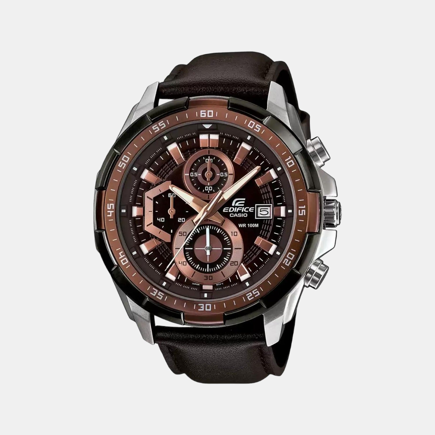Casio Edifice Men Quartz Black Dial Chronograph Leather Watch EX194