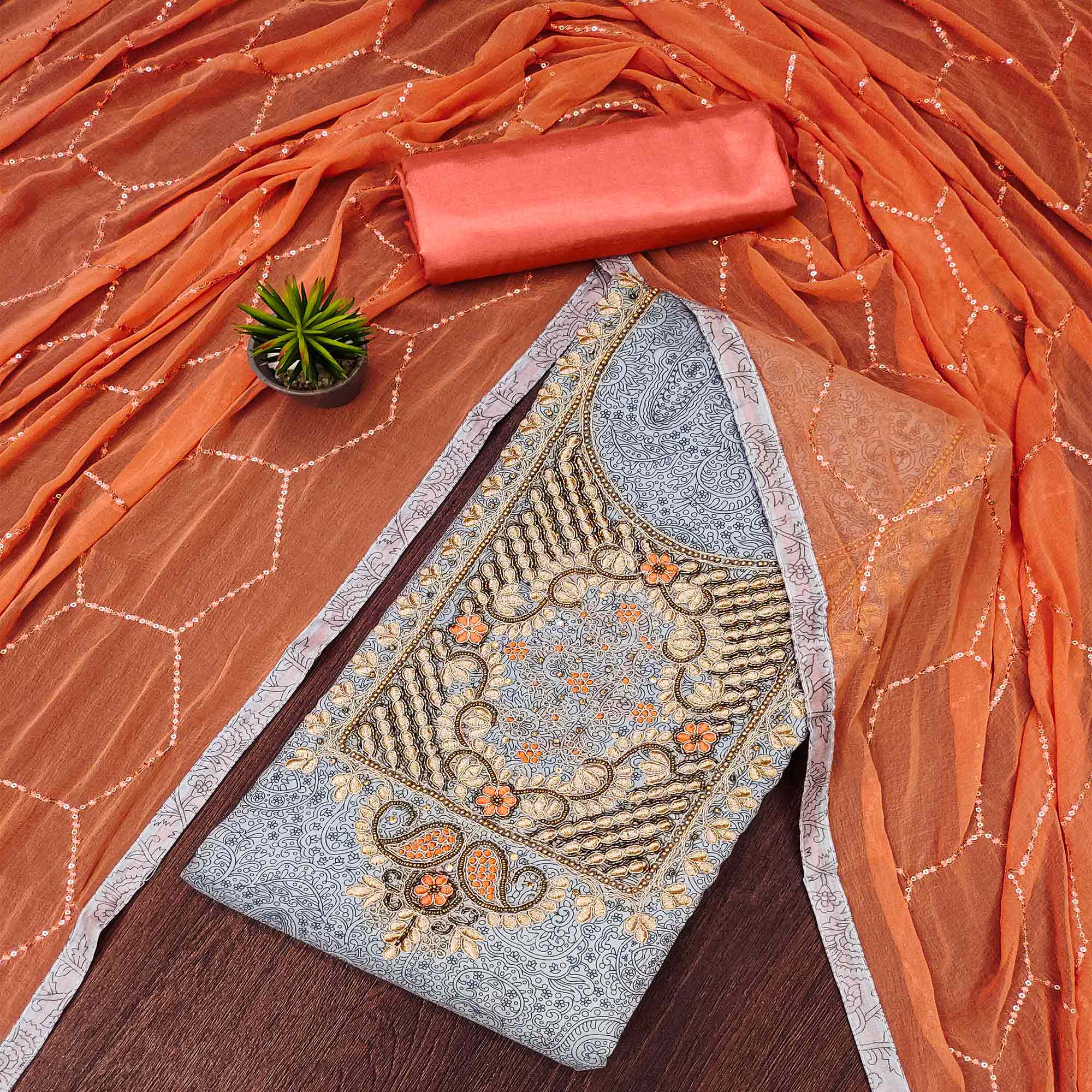 Grey dresses – BlackTree grey-floral-printed-chanderi-dress-material-1