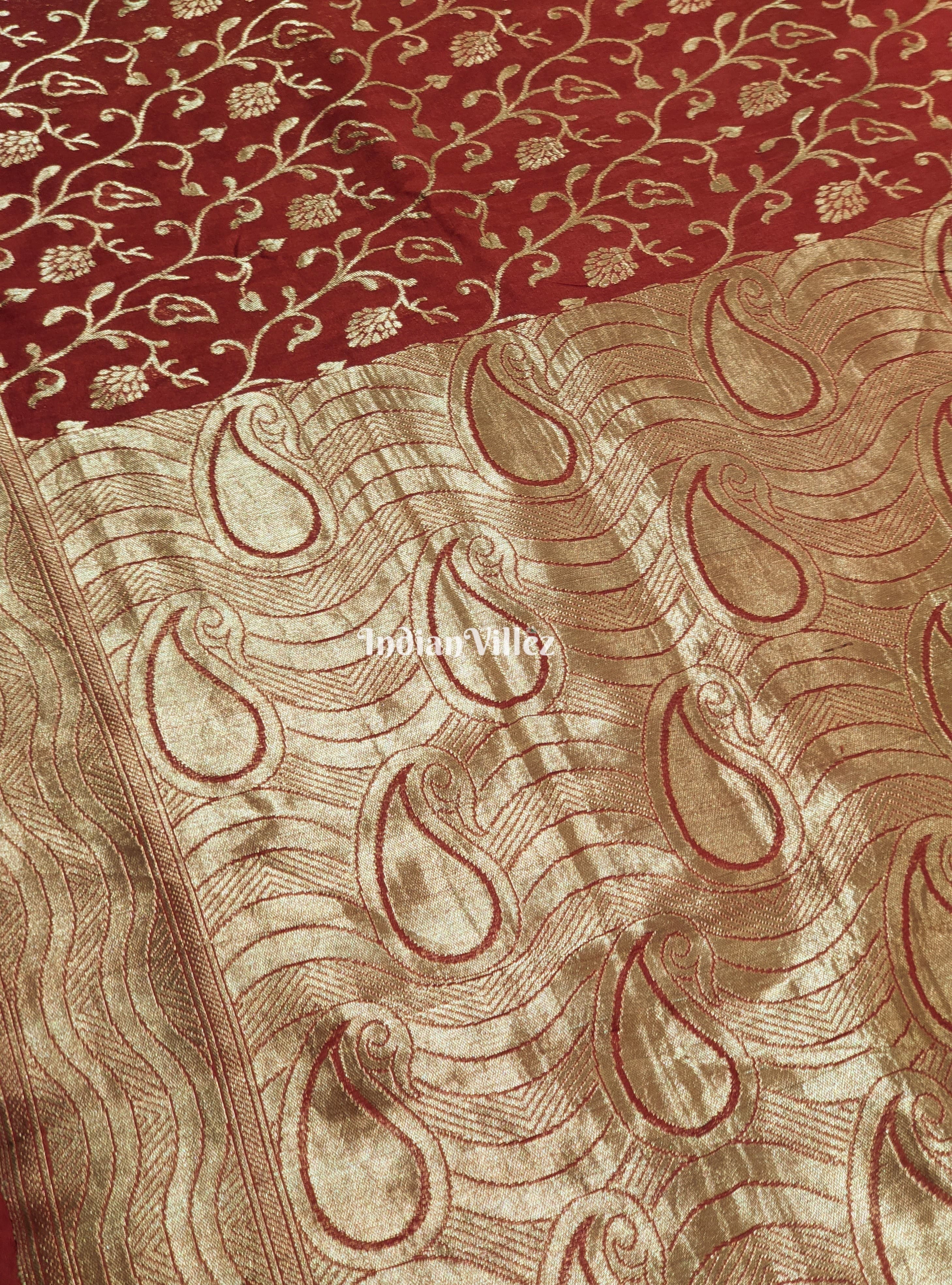 IndianVillèz Red-Copper Kadwa Jaal Handloom Banarasi Saree - view 4