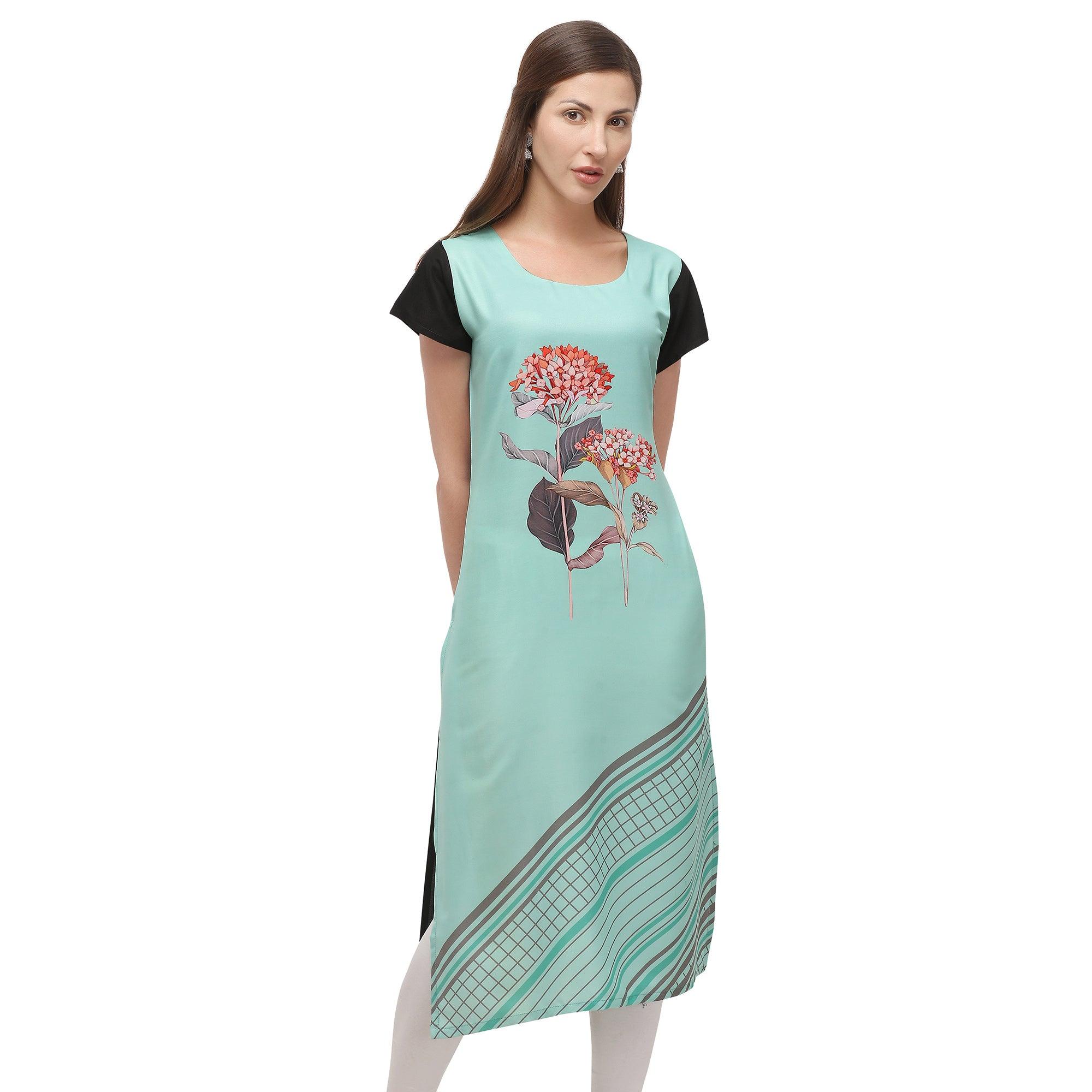 Peachmode Seller Mesmeric Turqouise Coloured Digital Printed Casual Wear Kurti