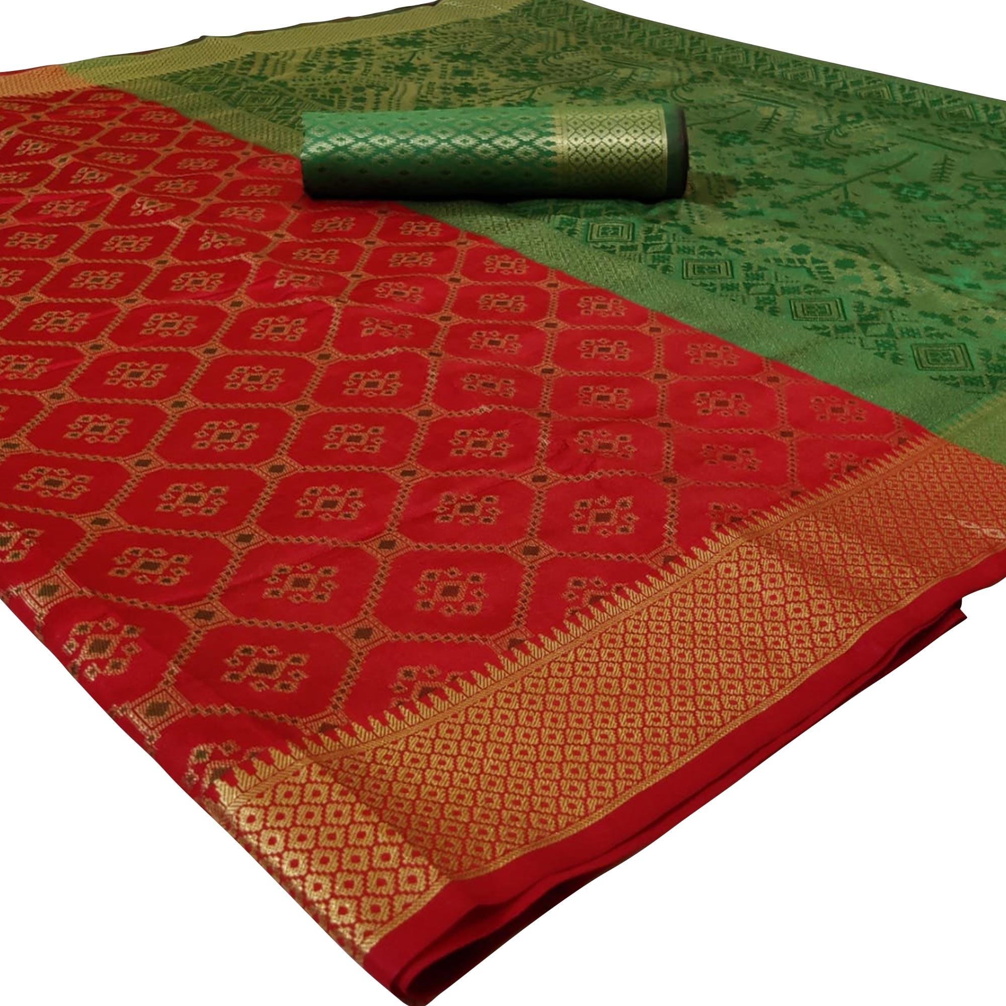 Peachmode Jazzy Red Colored Festive Wear Woven Silk Saree