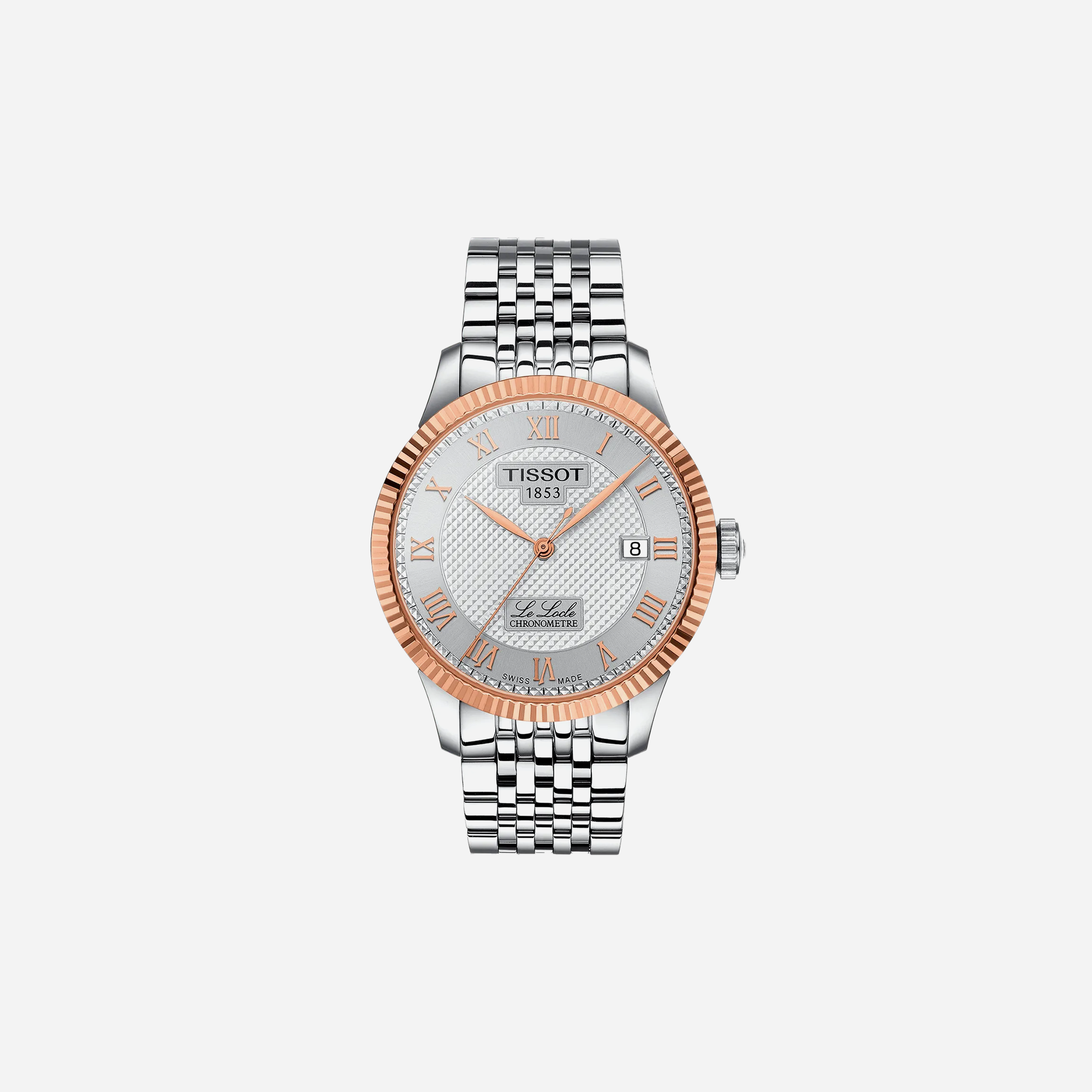 Tissot Le Locle COSC 39.3mm Silver Dial Grey Stainless Steel 18K Rose Gold Bezel Automatic Watch