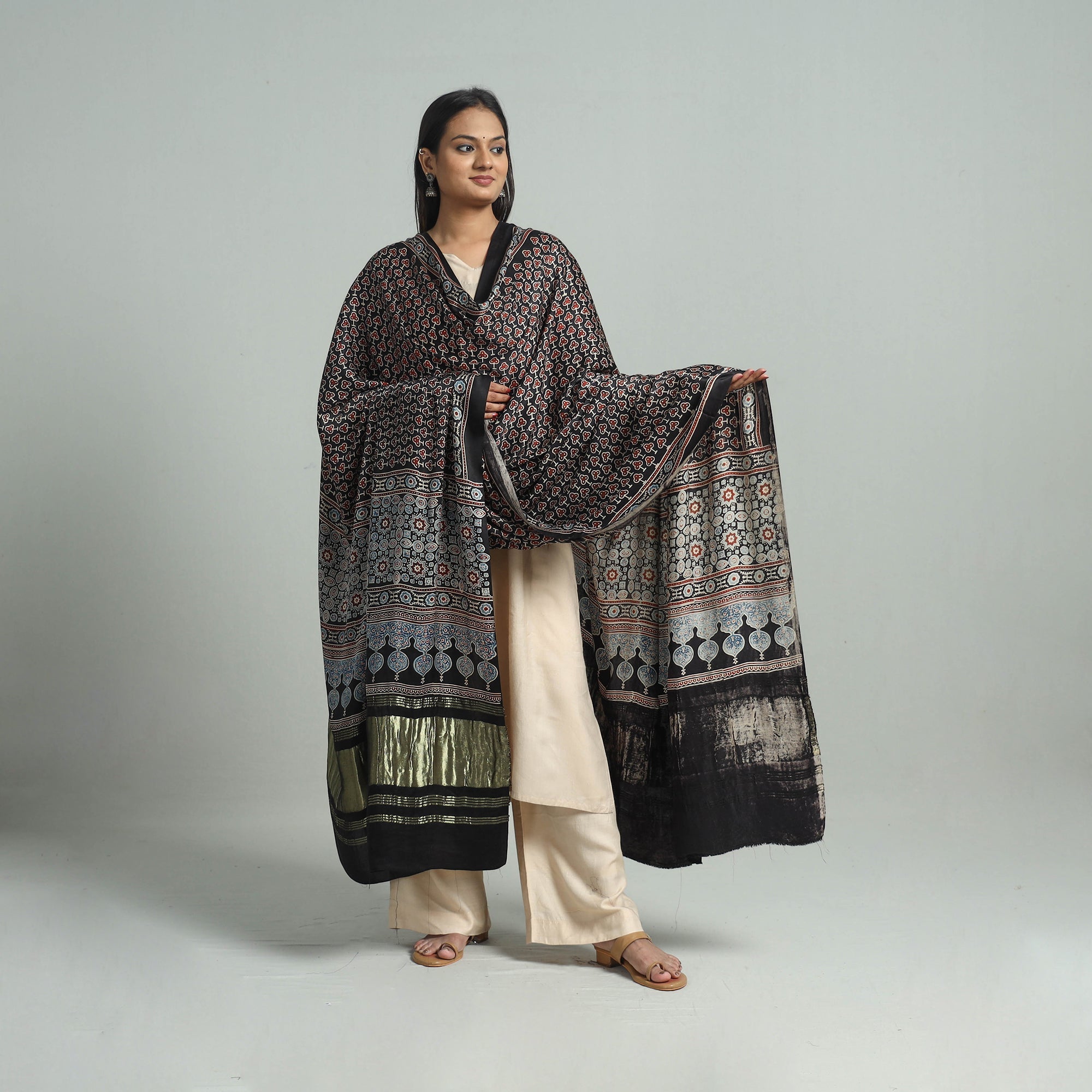 KACHCHH JI CHHAAP Black - Modal Silk Block Print Ajrakh Dupatta 91 - view 2