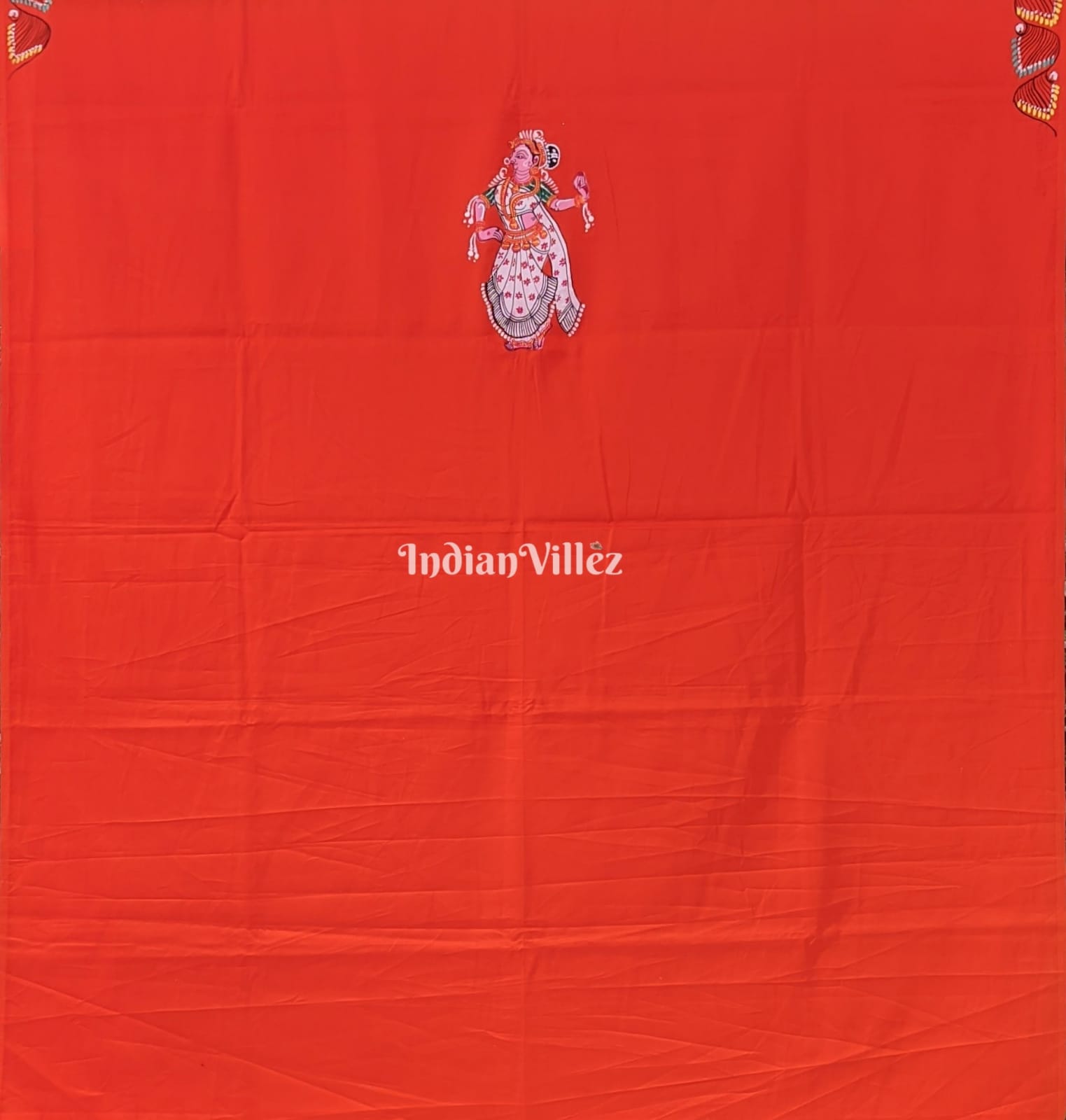 IndianVillèz Orange Nartaki Pattachitra Art Kurti Cotton Dress Material - view 2