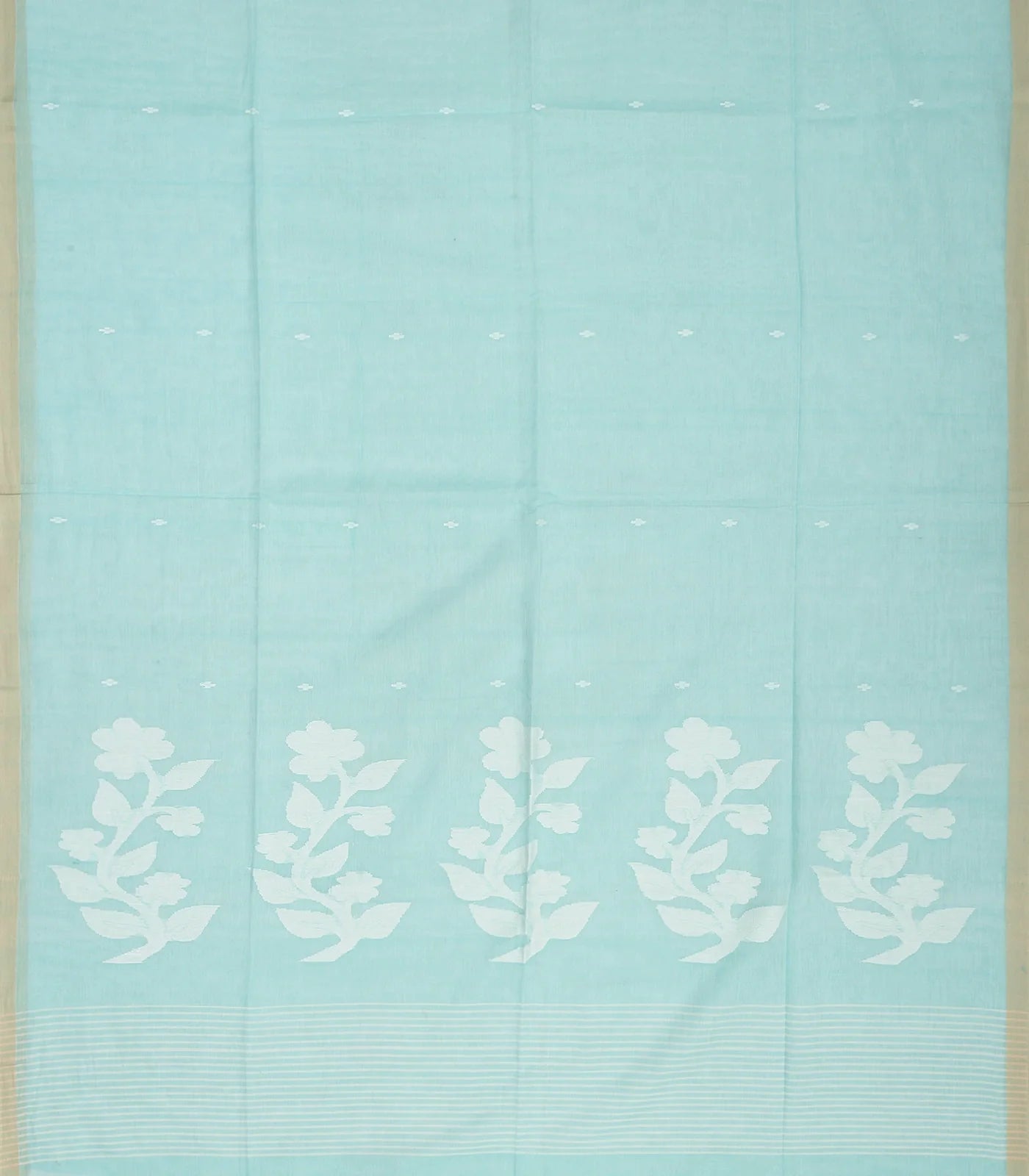 RmKV Light Blue Handloom Bengal Cotton Saree With Plus Buttas - view 2