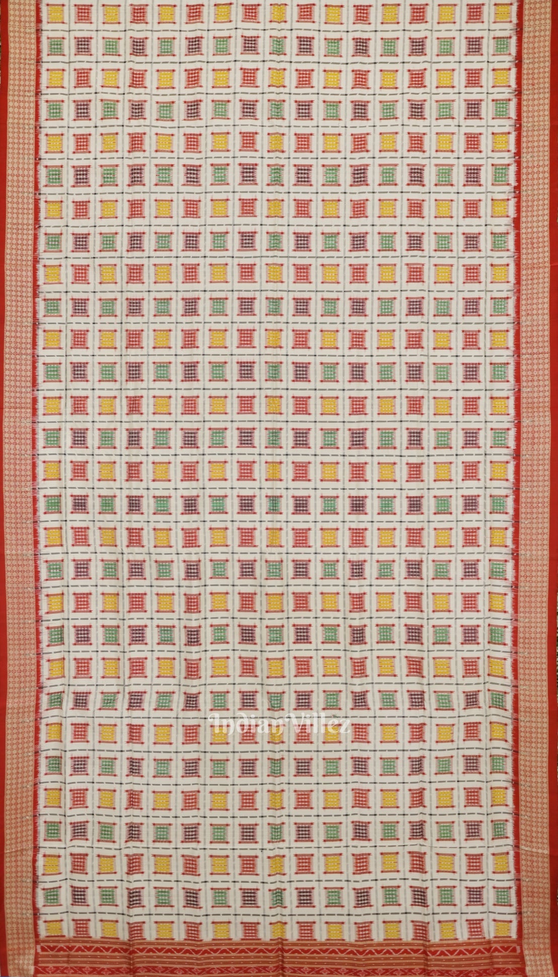 IndianVillèz White Ashwani Theme Odisha Ikat Sambalpuri Silk Saree - view 4
