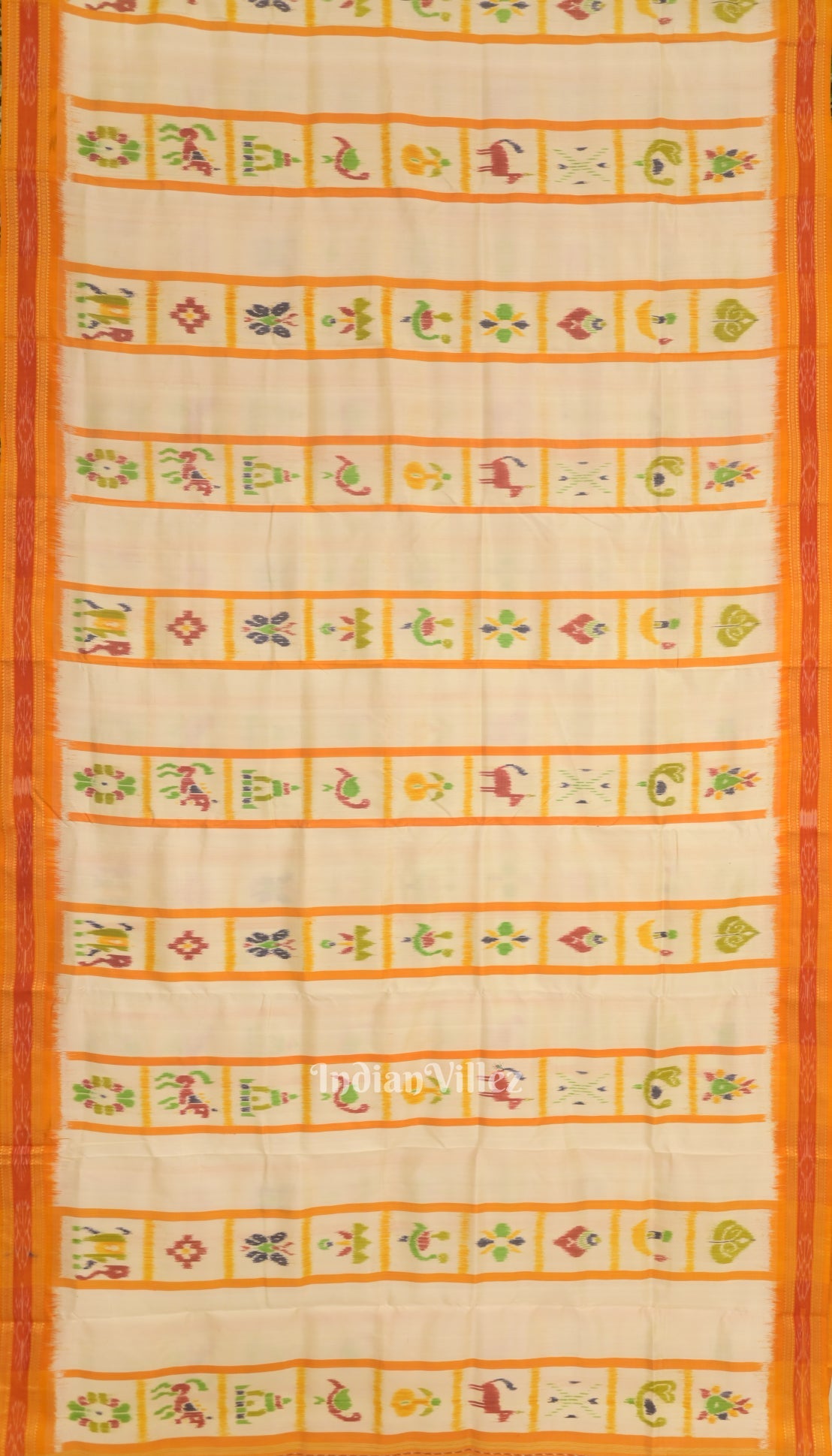 IndianVillèz White Yellow Nabakothi Khandua Silk Saree - view 3