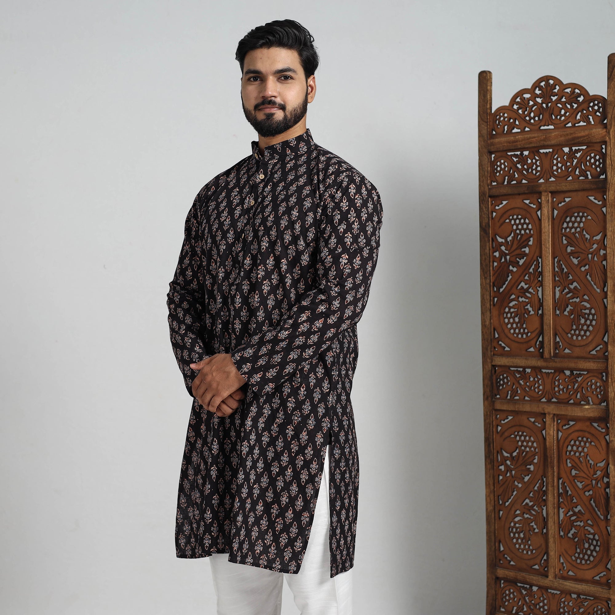 ITOKRI CASUALS Ajrakh Block Printed Cotton Men Long Kurta 10 - view 4