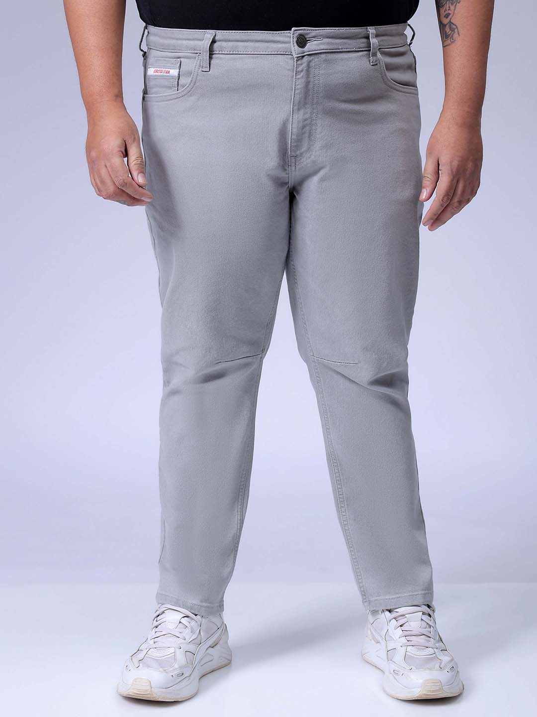 Hardsoda Men's Plus Size Grey Carrot Fit Solid Stretchable Jeans