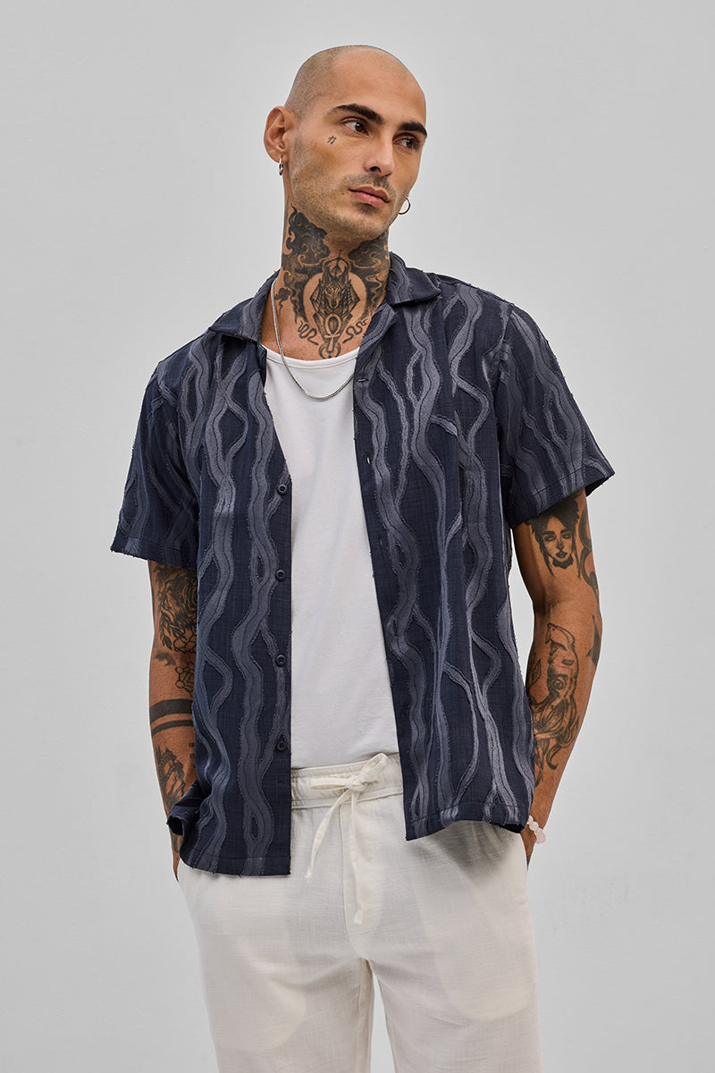 SNITCH Grey Textured Box Fit Shirt