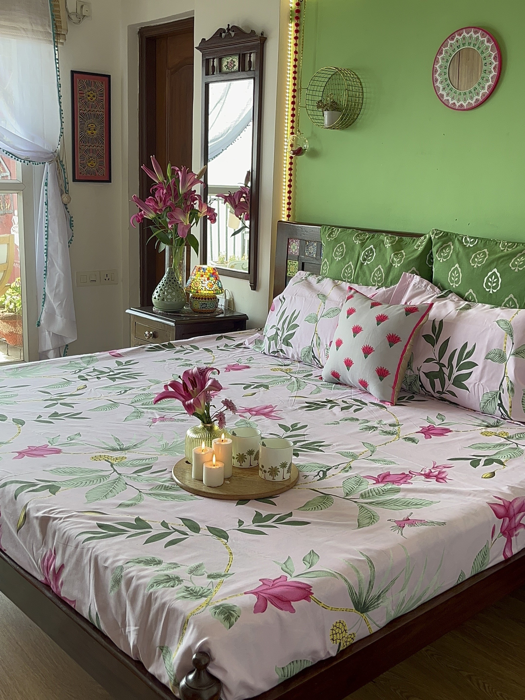Urban Space -Home Furnishing Store Fitted King Size Cotton Bedsheet - Bloom Ray Pink - view 2