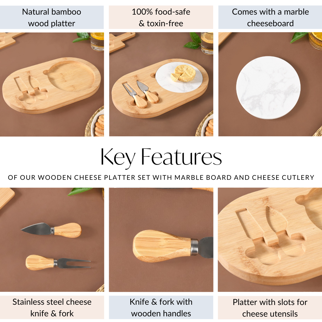 Nestasia Wooden Cheese Platter Set With Marble Board And Cheese Cutlery - view 5