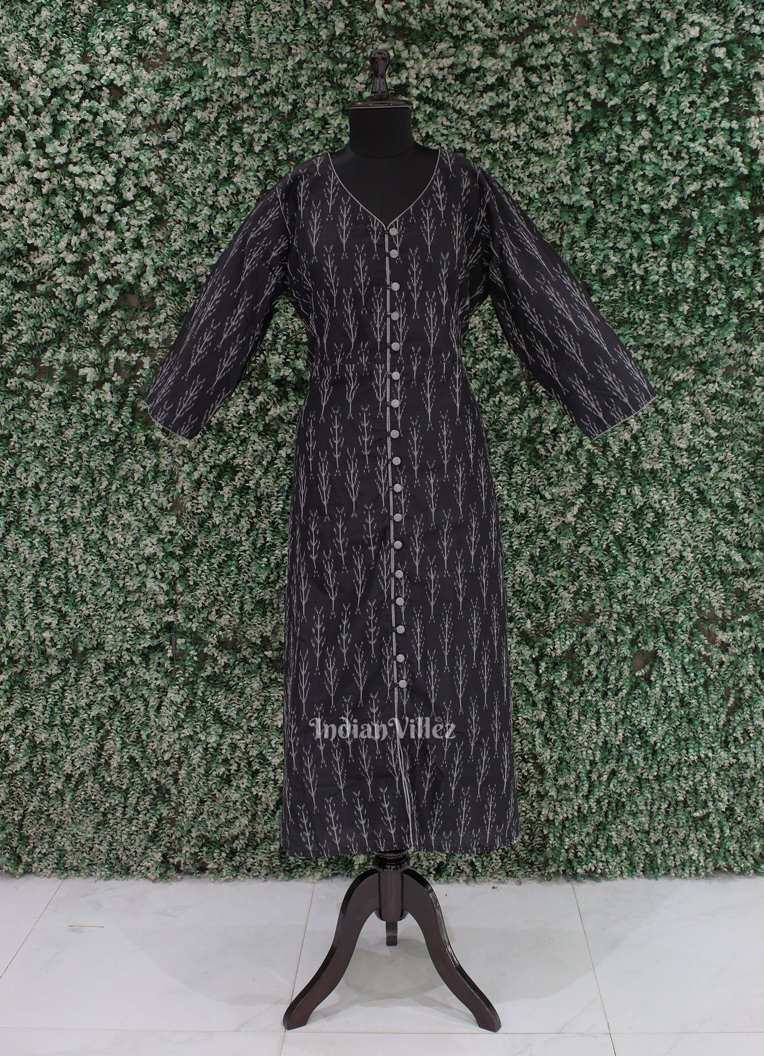 IndianVillèz Black With Tree Pattern Odisha Ikat Designer Long Gown for Women