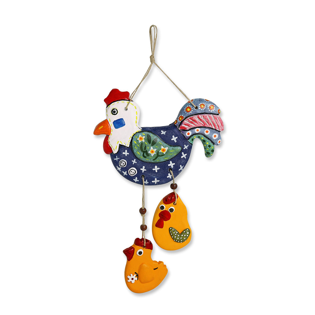EXCLUSIVELANE 'Rooster & Chicks' Handmade & Handpainted Terracotta Decorative Wall Hanging - view 2