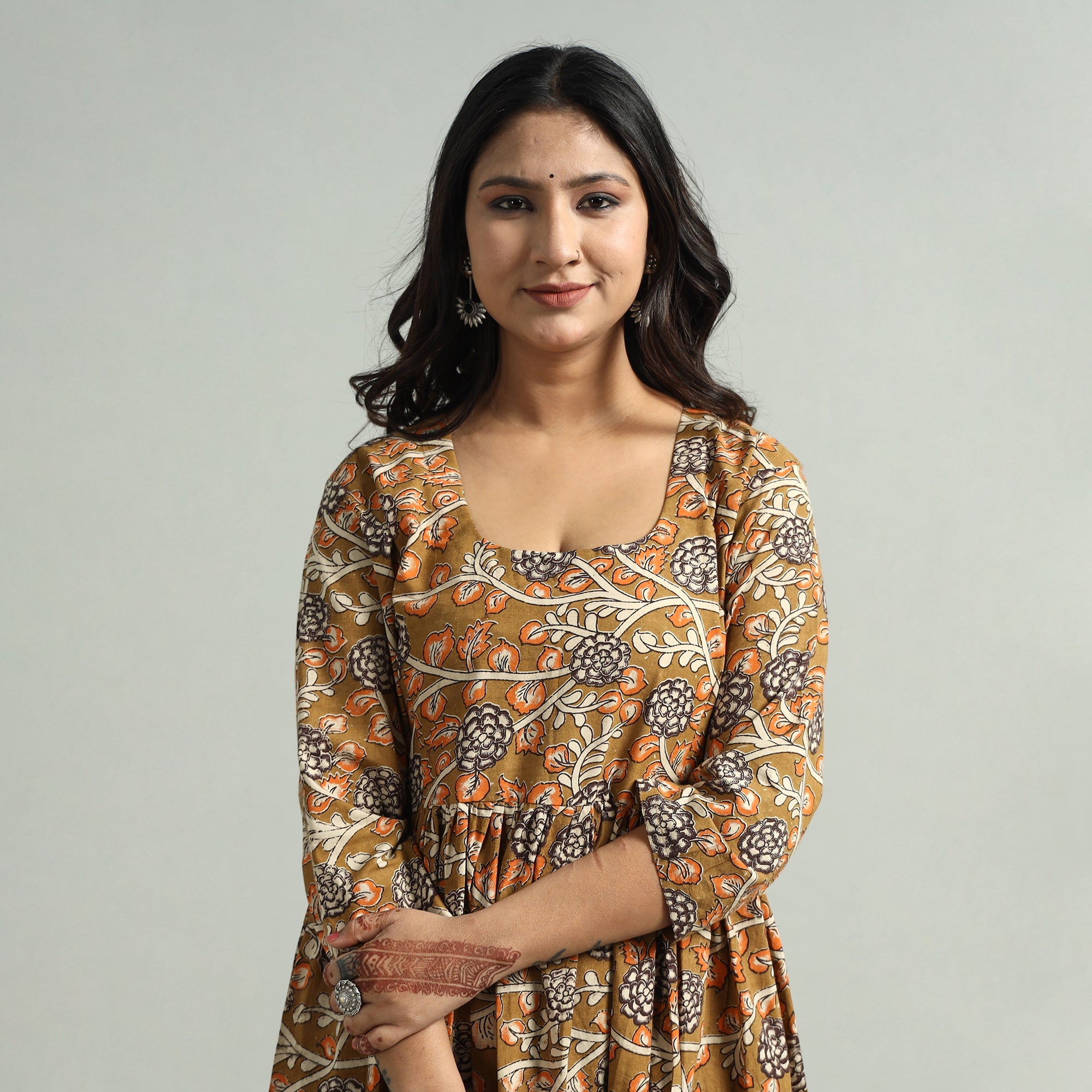ITOKRI CASUALS Brown - Kalamkari Printed Tiered Cotton Dress