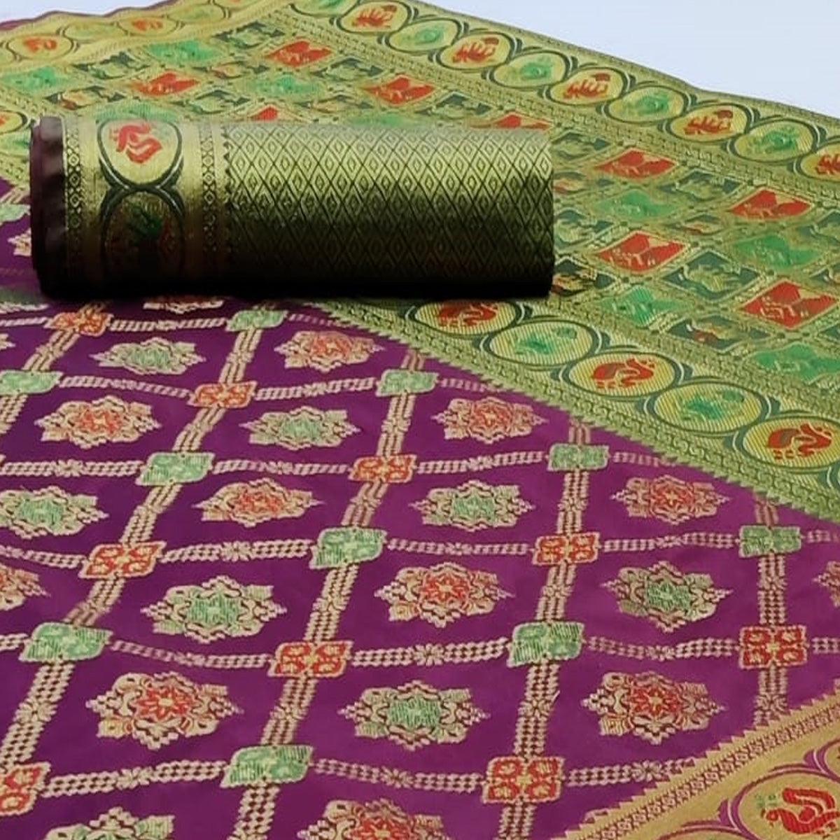 Peachmode Glorious Purple Colored Festive Wear Woven Silk Saree - view 2
