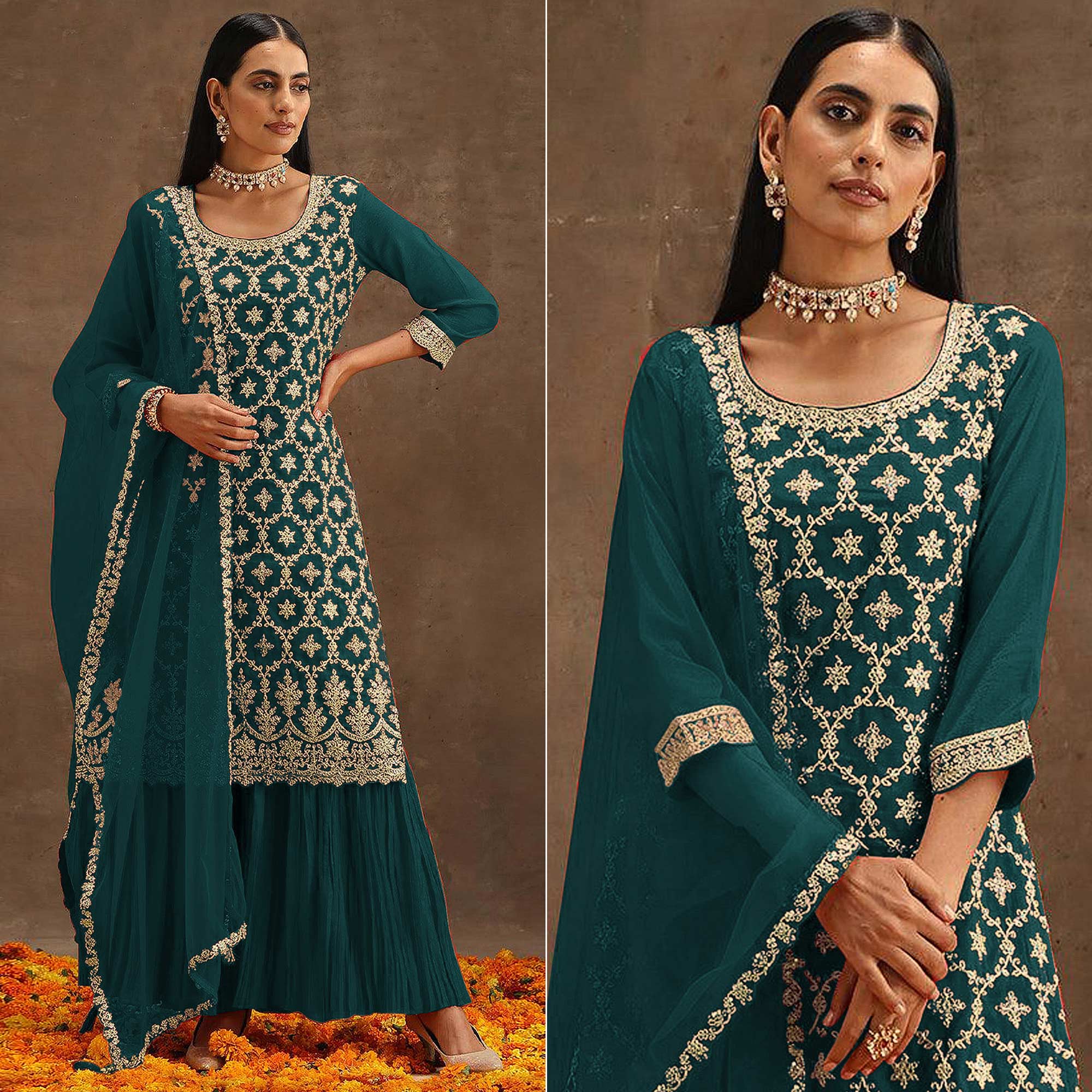 Green suits – BlackTree green-embroidered-georgette-semi-stitched-suit