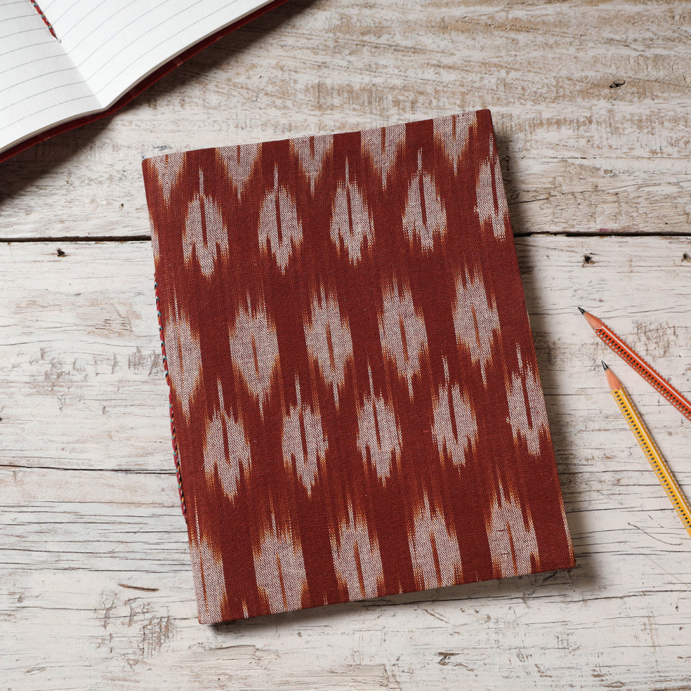 CHUTNEY CRAFT STUDIO Brown - Ikat Fabric Cover Handmade Paper Notebook (9 x 7 in)