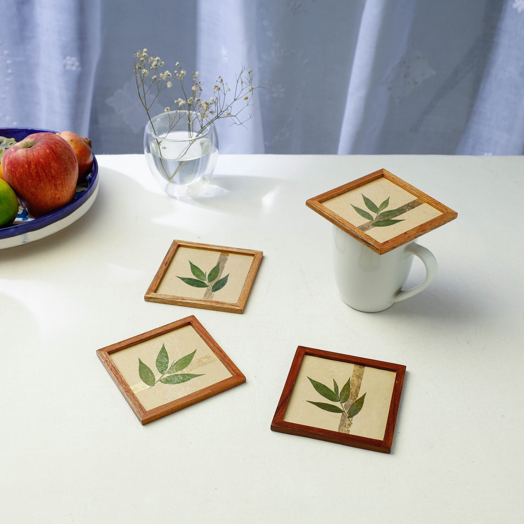 SHRADHANJALI - AN AUROVILLE UNIT Bamboo Art Work Wooden Square Coasters (Set of 4) - view 2