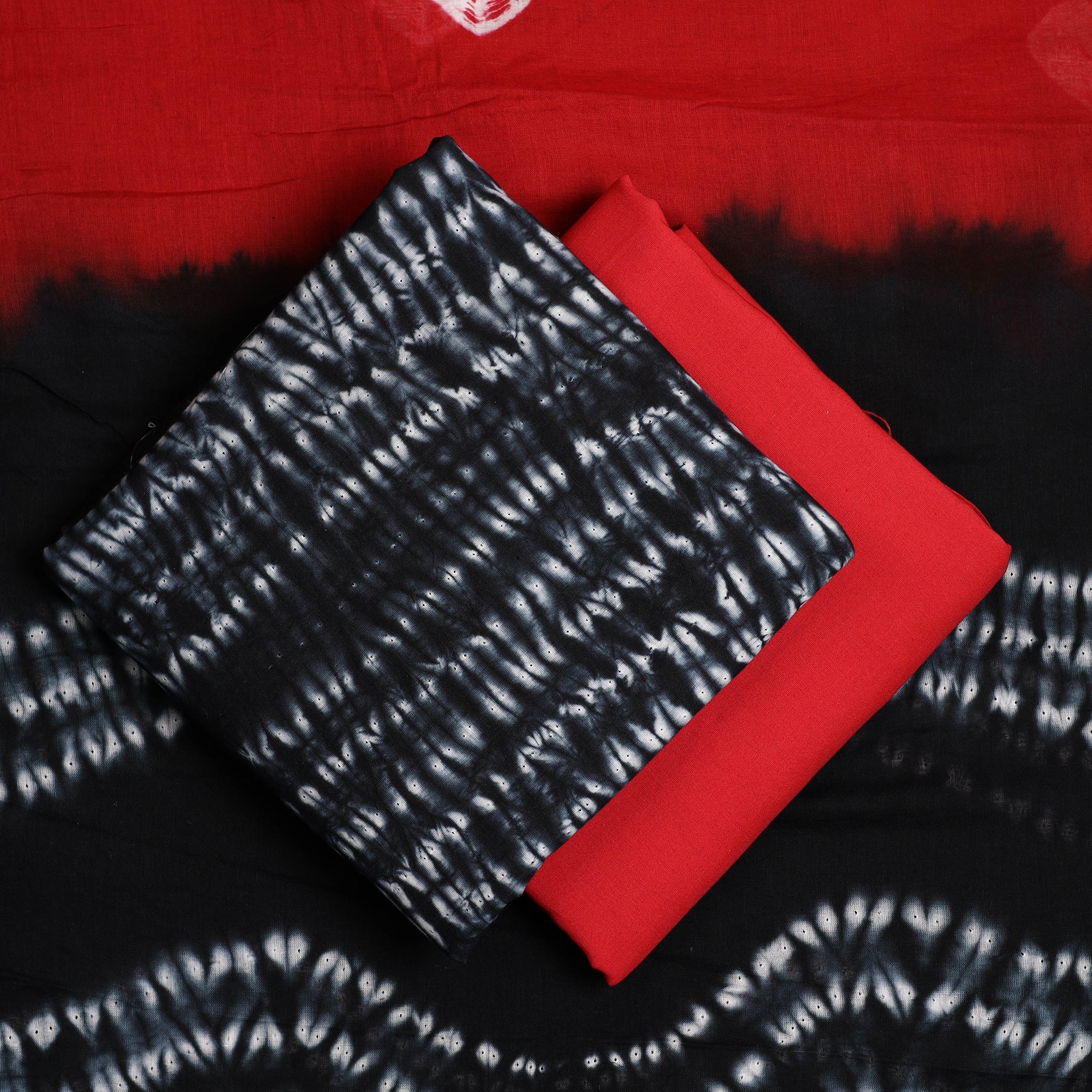 ARTISAN HAND BLOCK PRINTS Black - 3pc Mul Cotton Tie-Dye Shibori Dress Material 70 - view 2
