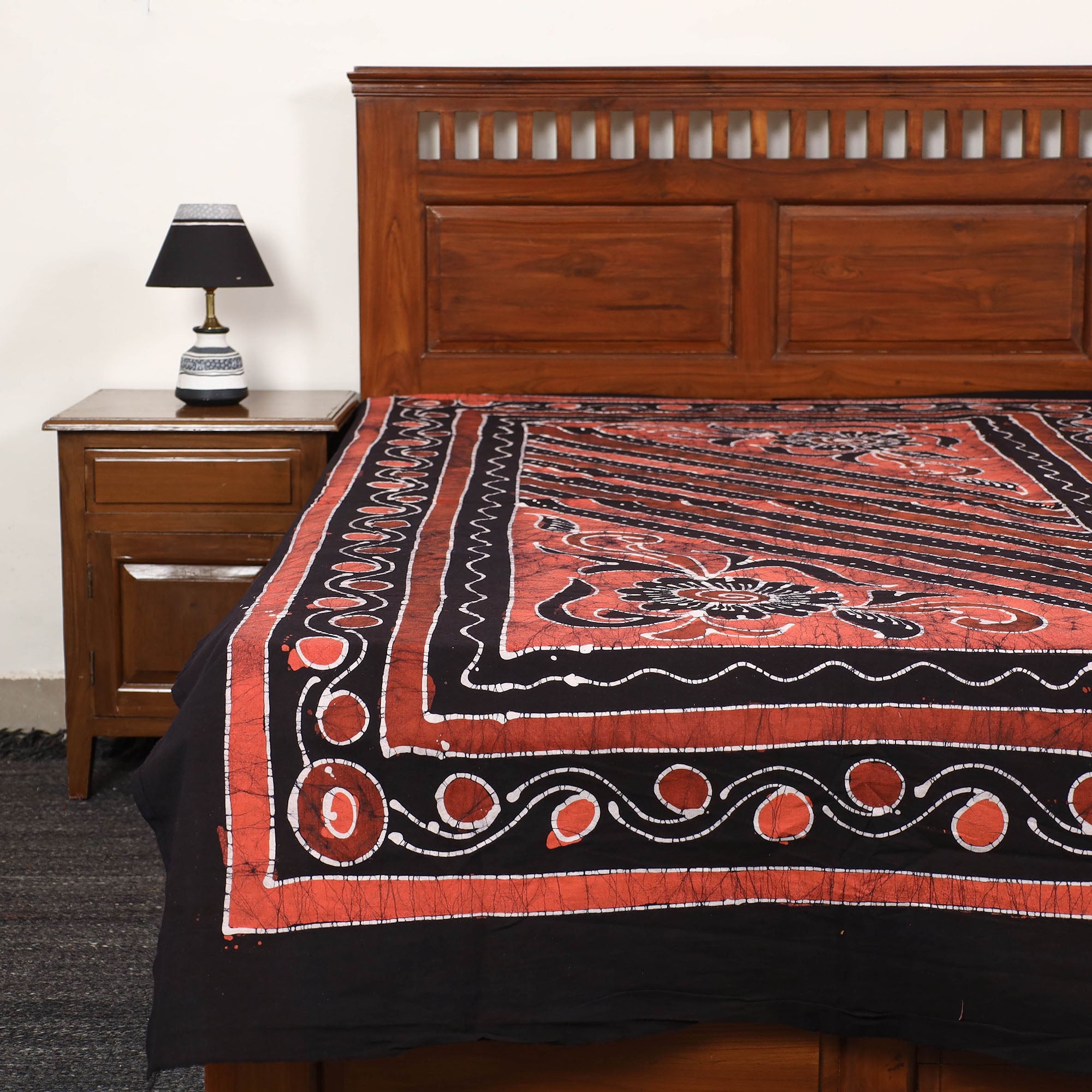 KACHCHH JI CHHAAP Black - Hand Batik Printed Cotton Single Bed Cover (96 x 59 in) 08