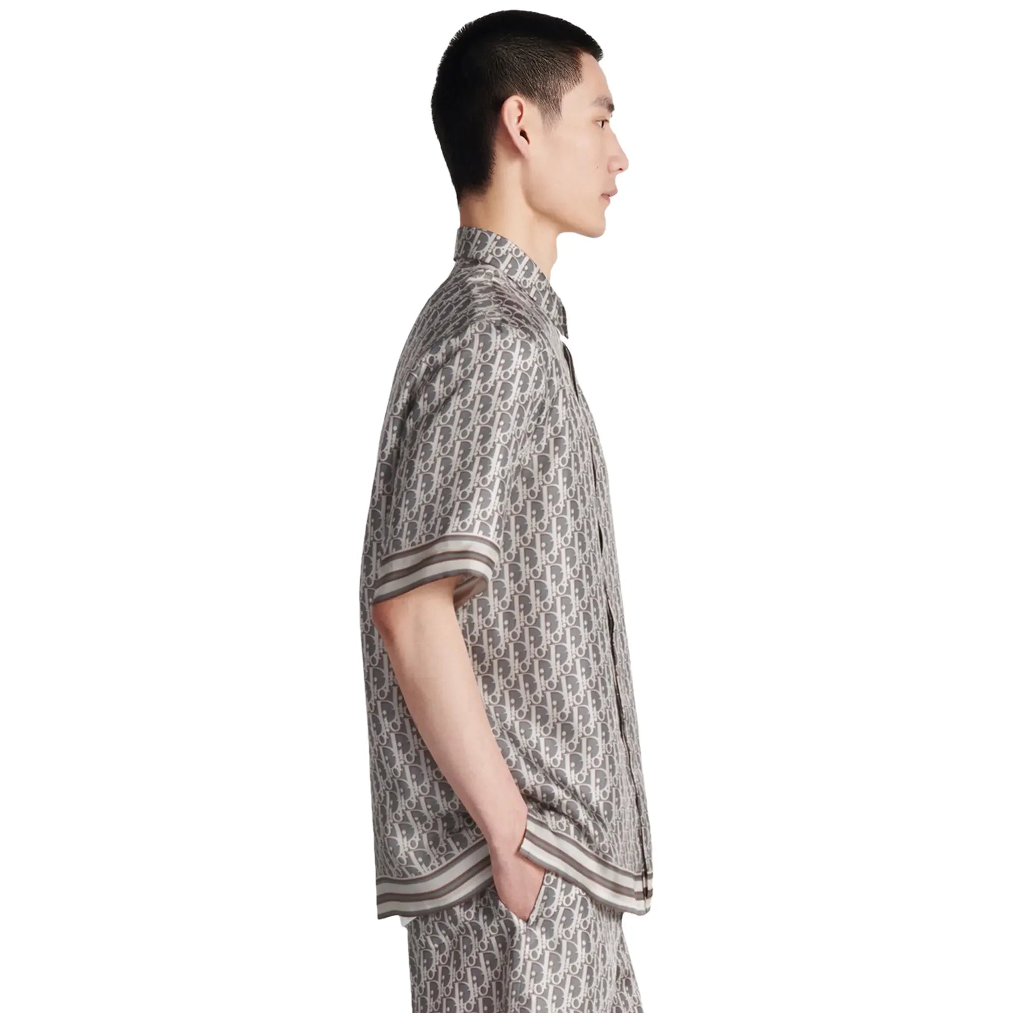 Dior Oblique Short Sleeved Grey Silk Twill Shirt - view 5