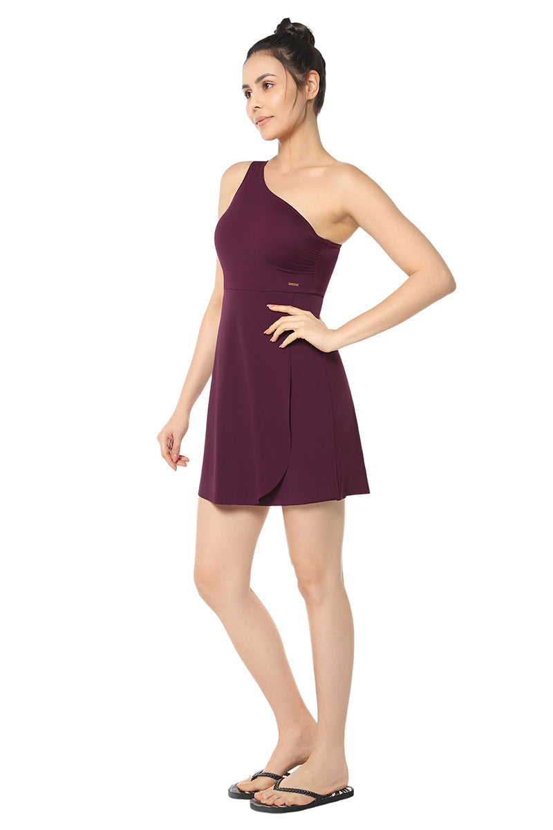 Amante One Shoulder Swim Dress - Chockeberry - view 3